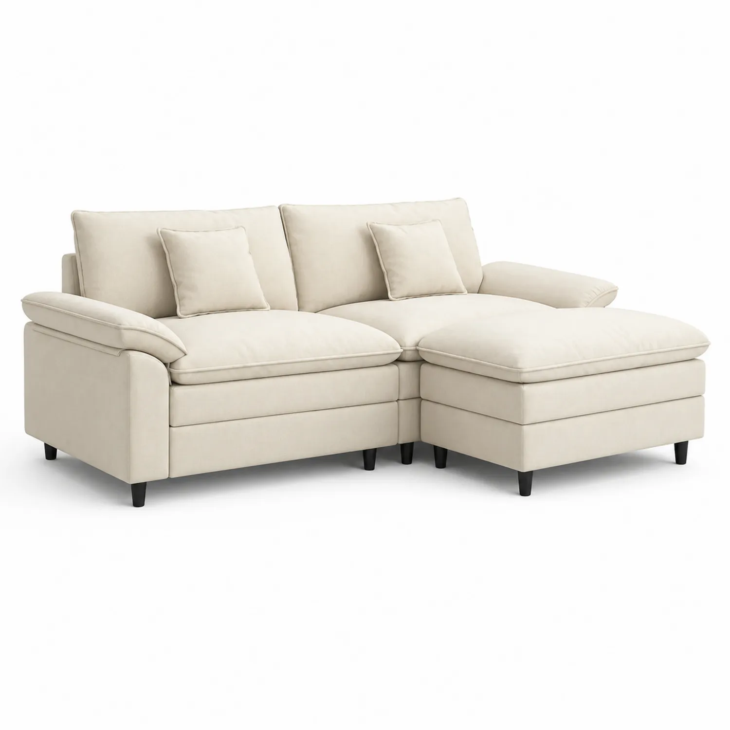 Sofa modułowa z tkaniny poliestrowej beżowa z szezlongiem