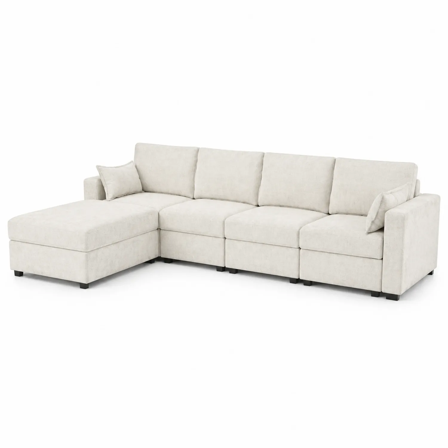 Sofa narożna modułowa z leżanką Poliester 295x195x90 cm Beżowy