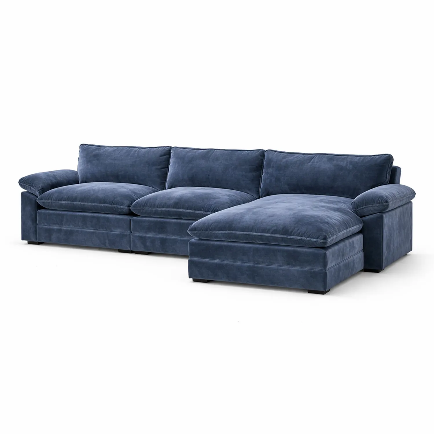 Sofa narożna welurowa niebieska 300x180x85 cm