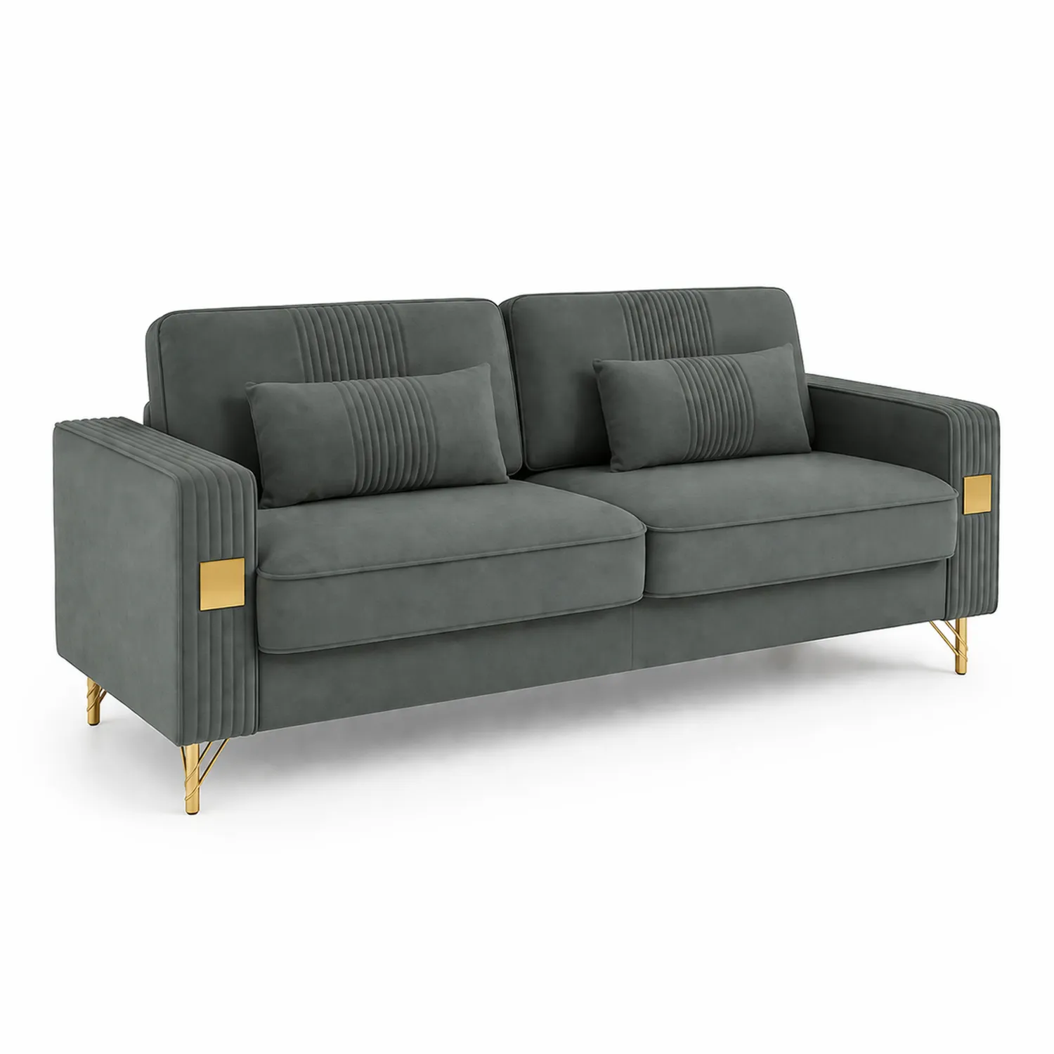 Sofa welurowa z Metalowymi Nogi Szaro-Złota