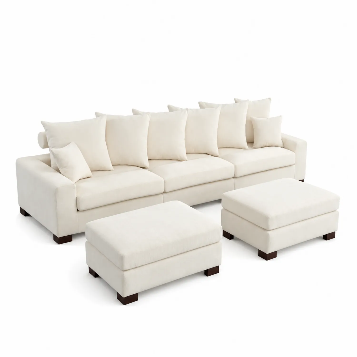 Sofa modułowa z pufami tapicerowana tkaniną