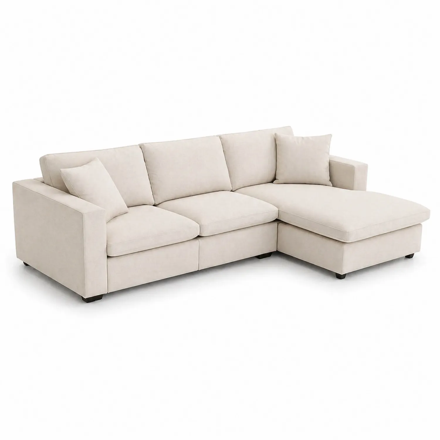 Sofa narożna z tkaniny poliestrowej z szezlongiem, kolor Beżowy, 250cm x 160cm x 90cm