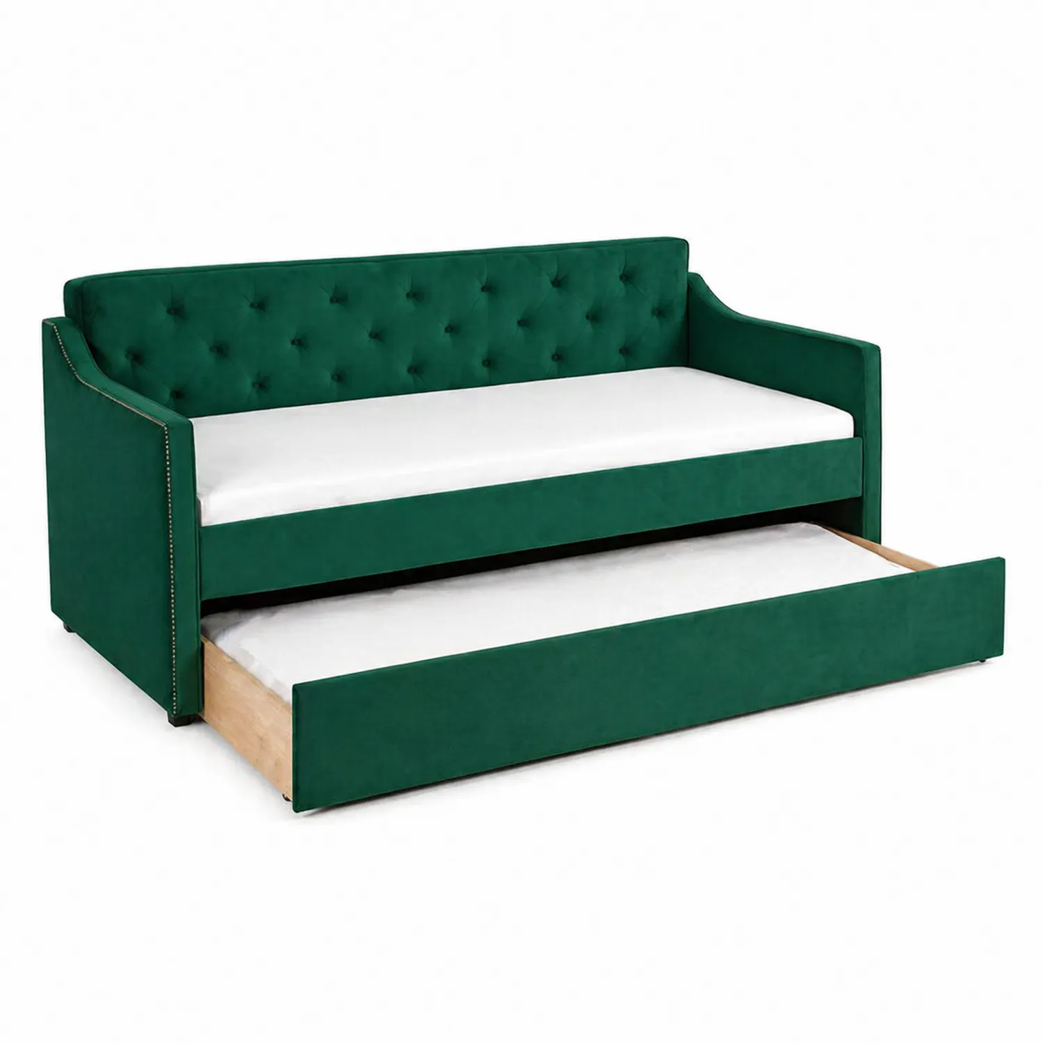 Sofa rozkładana welurowa z szufladą zielona 200x90 cm