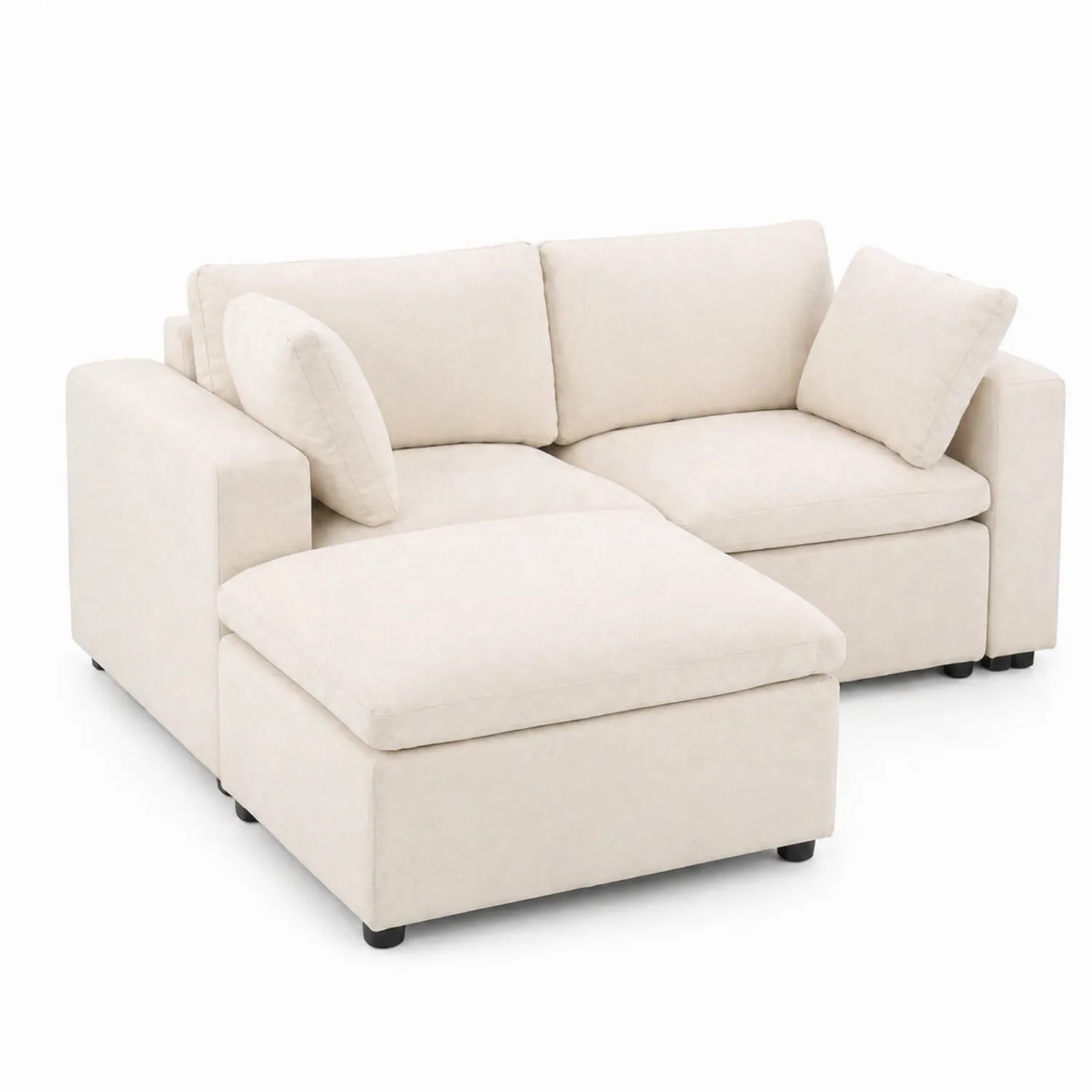 Sofa dwuosobowa z szezlongiem, len, 200x140x85 cm, Kremowy