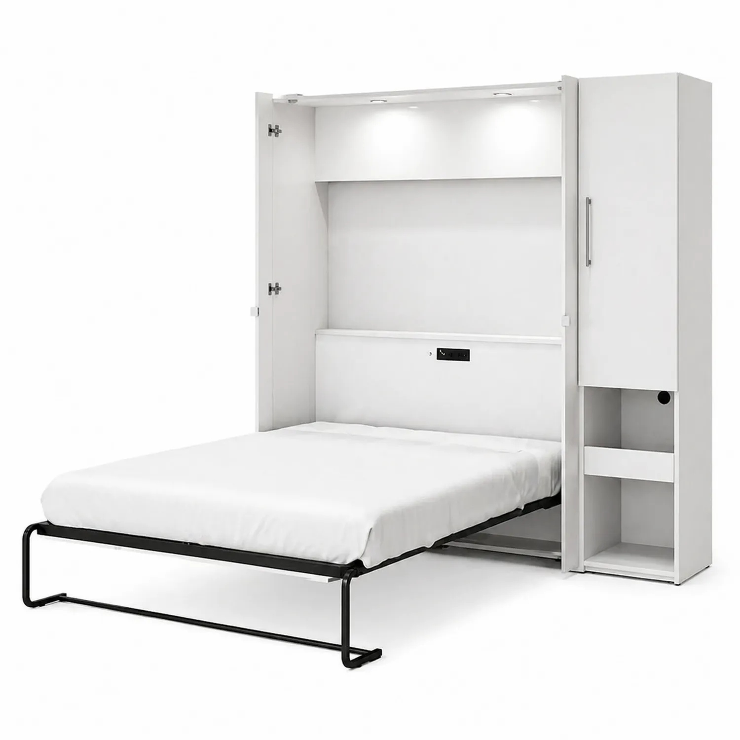Łóżko składane z szafą i półkami, stal, 200x140 cm, Biały