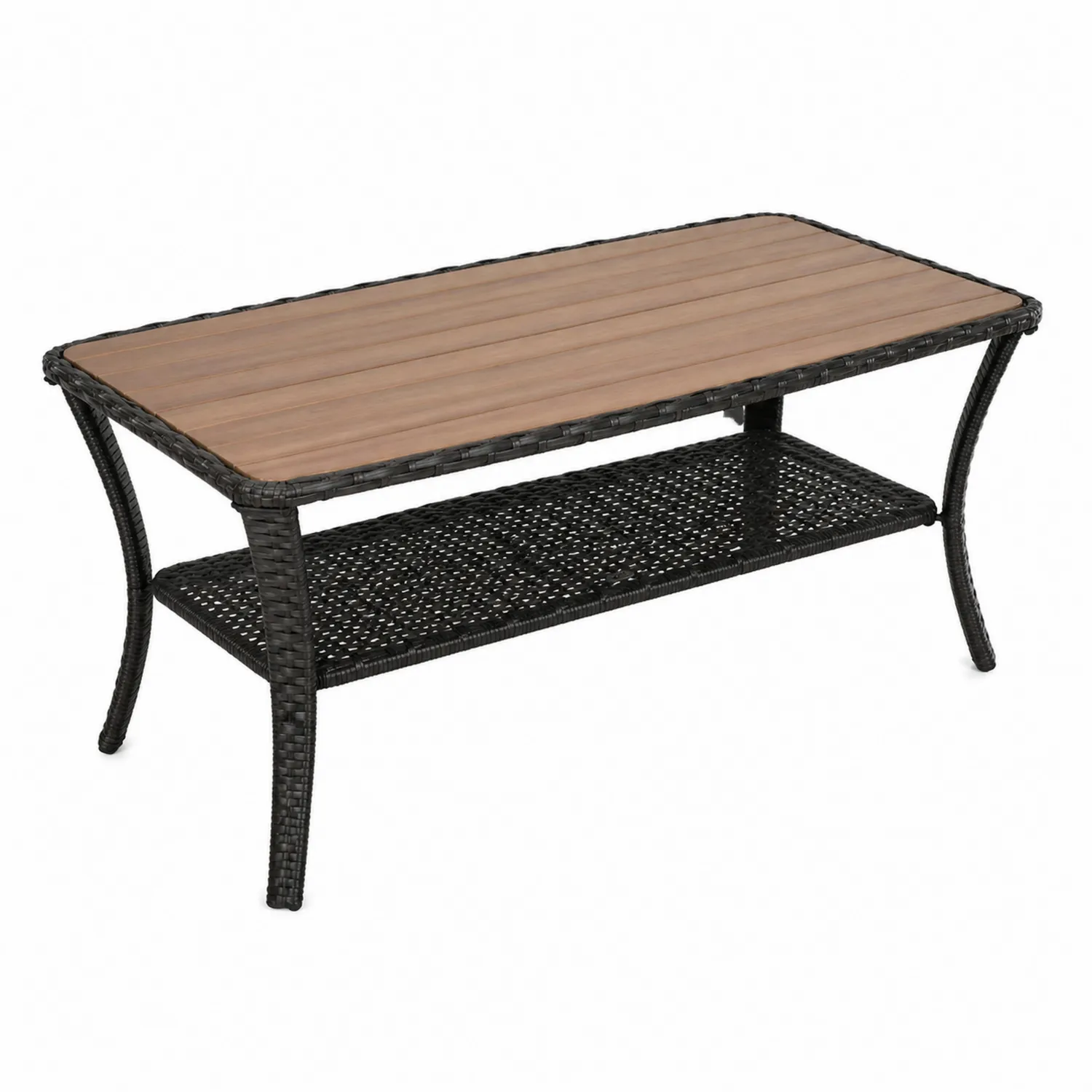 Stół z Drewna Kompozytowego i Rattanu 120 cm Brązowy/Czarny