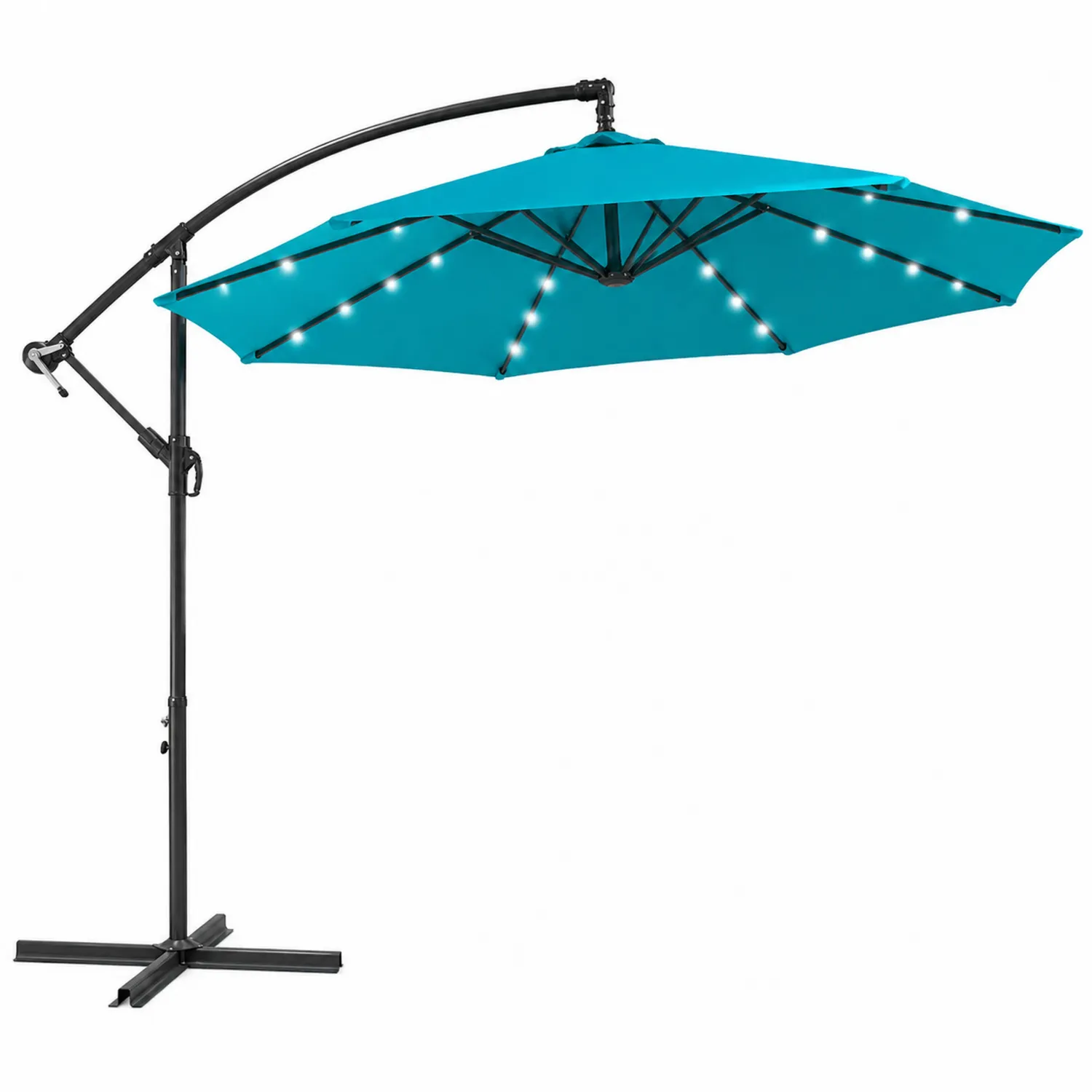 Parasol ogrodowy z LED Turkusowy 3m stalowa rama