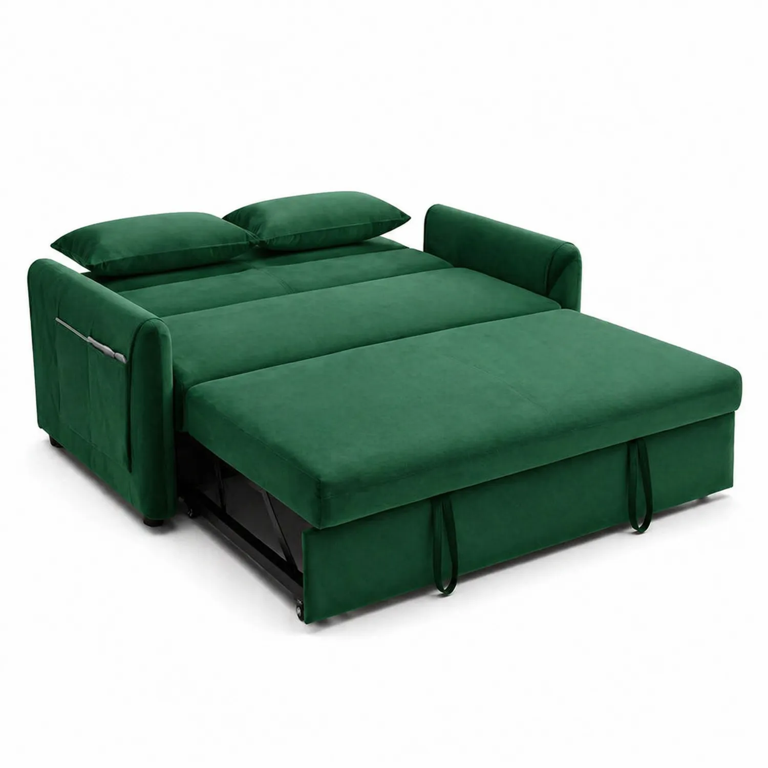 Sofa Rozkładana Narożna Welurowa Zielona 200x140 cm