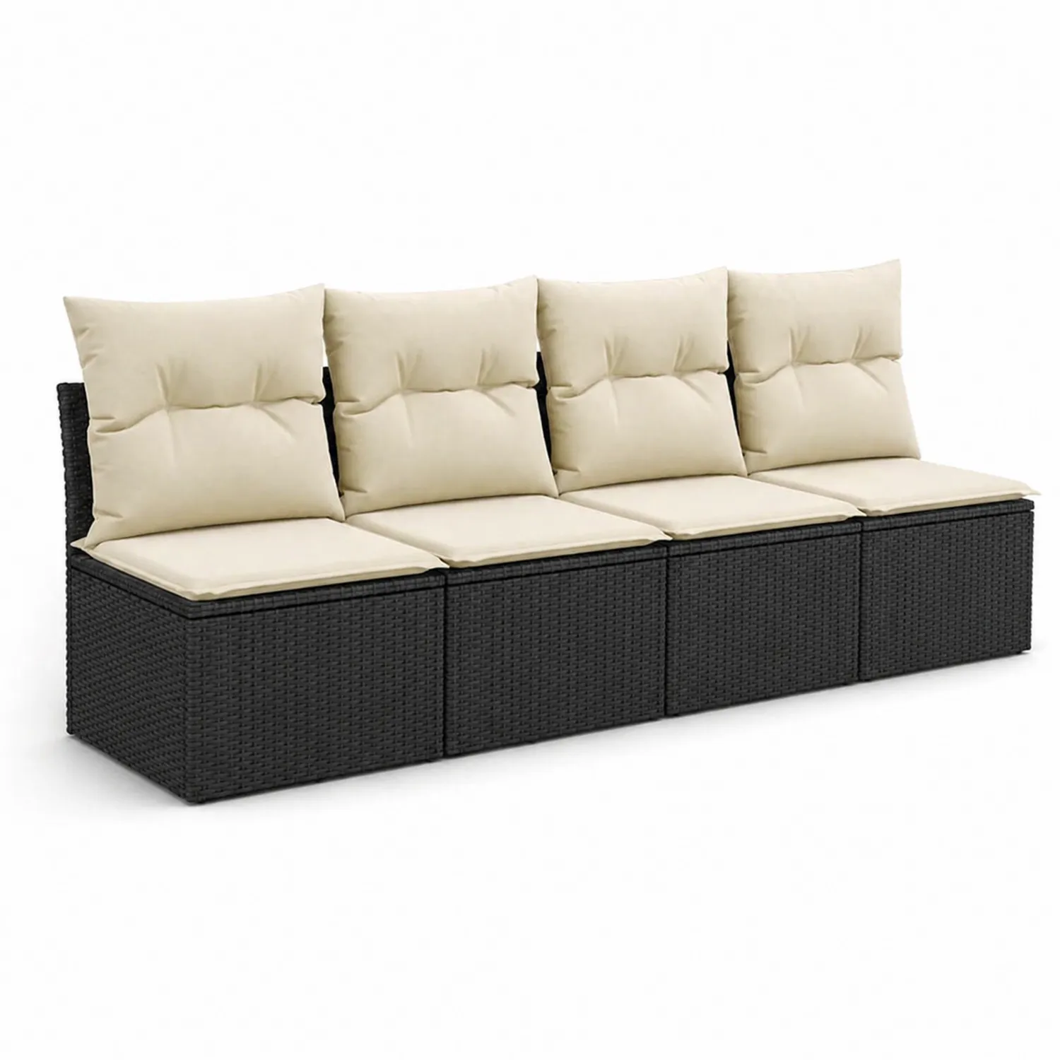 Modułowa sofa ogrodowa z rattanu PE, 4-osobowa, Czarny i Kremowy