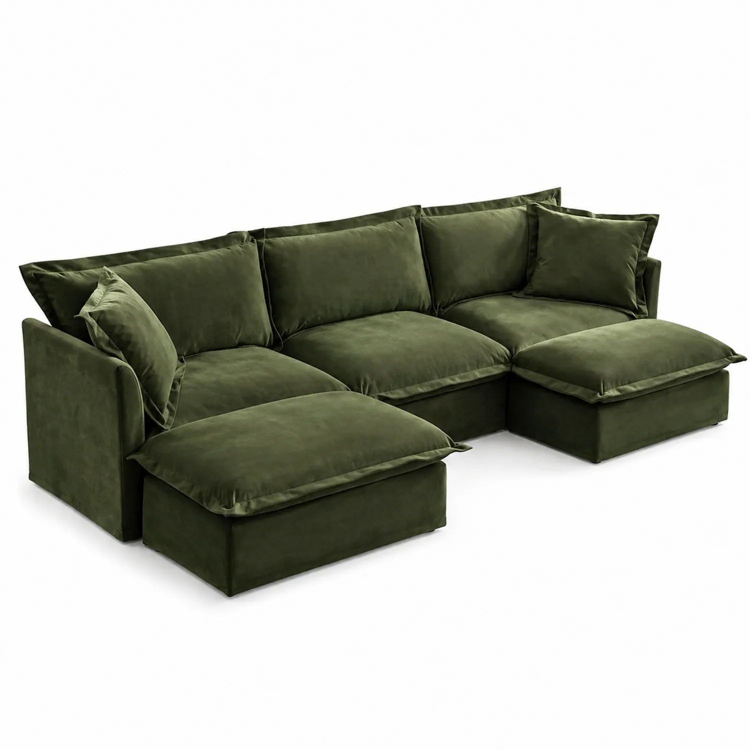 Sofa narożna z tkaniny welurowej zielona 300x200x90 cm