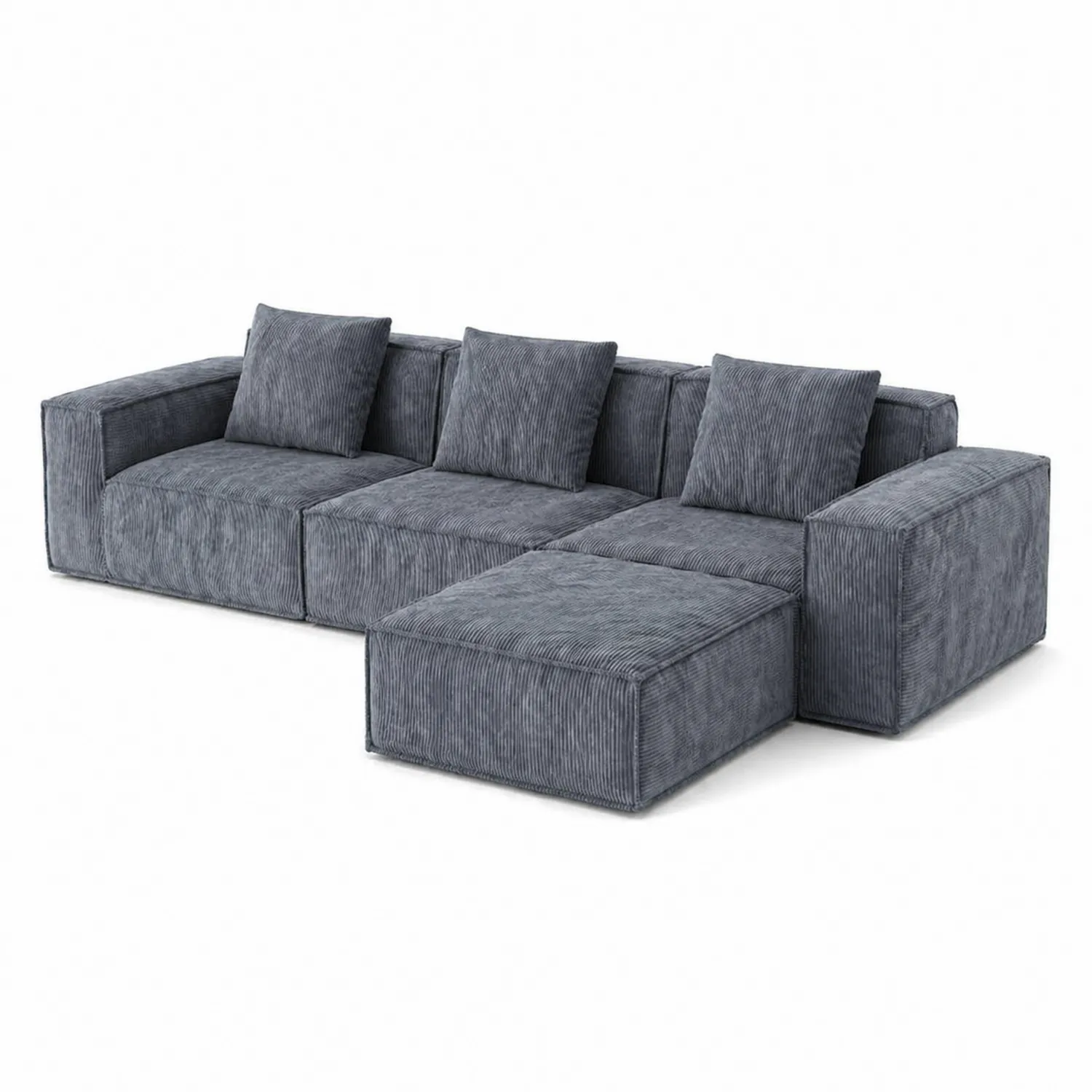 Sofa modułowa sztruksowa z szezlongiem, Szary