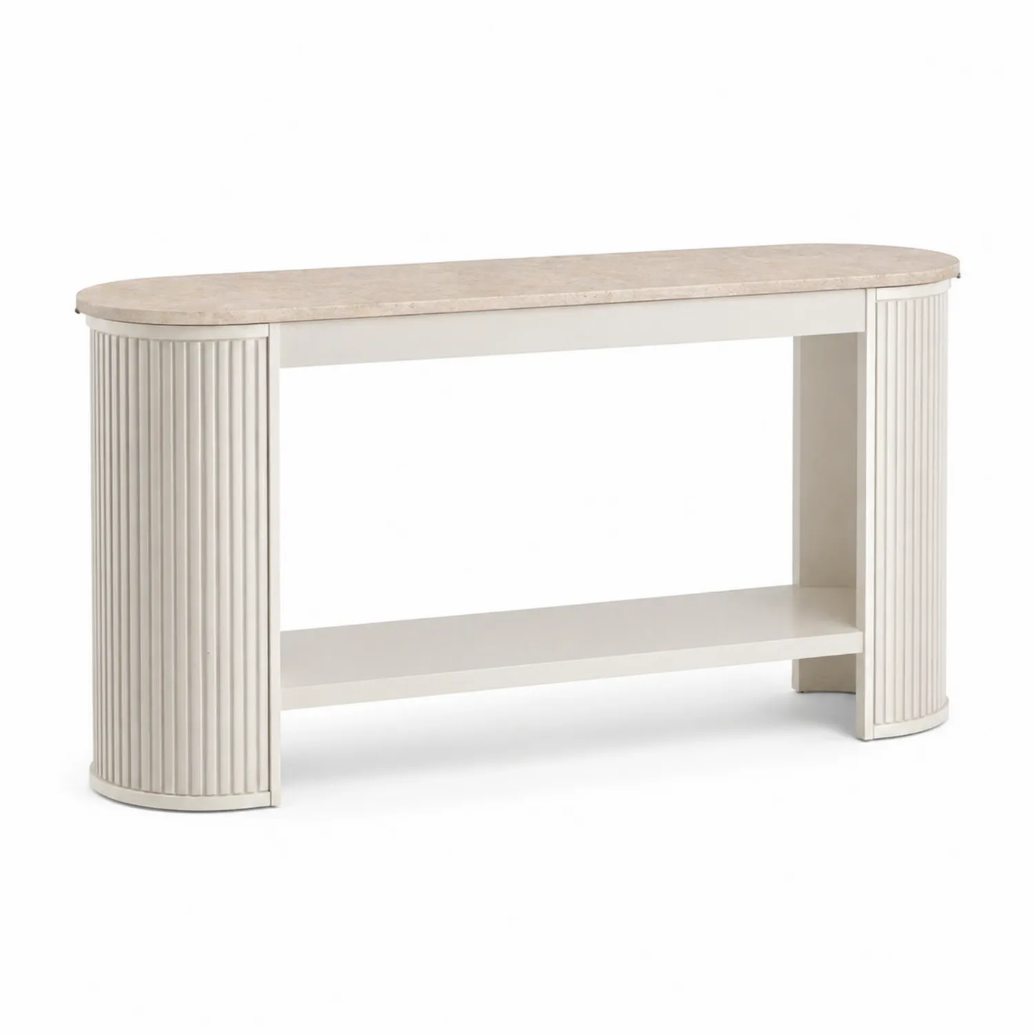 Console en bois MDF avec placage marbre 120x35x75 cm Blanc