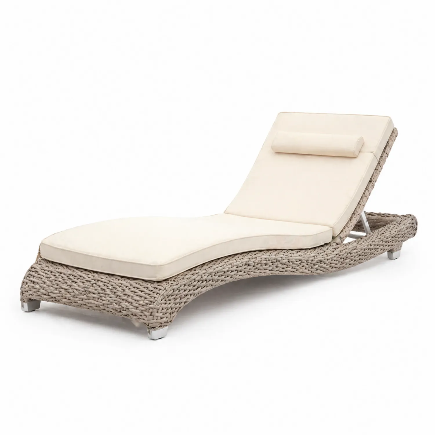 Chaise Longue en Rotin Synthétique Beige avec Coussins Réglables