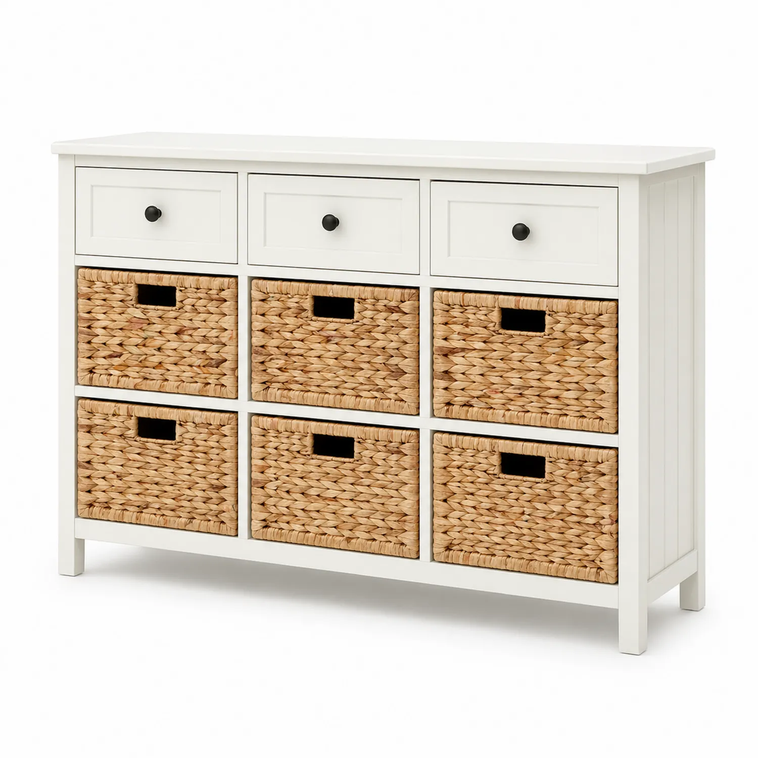 Commode en bois avec tiroirs en rotin