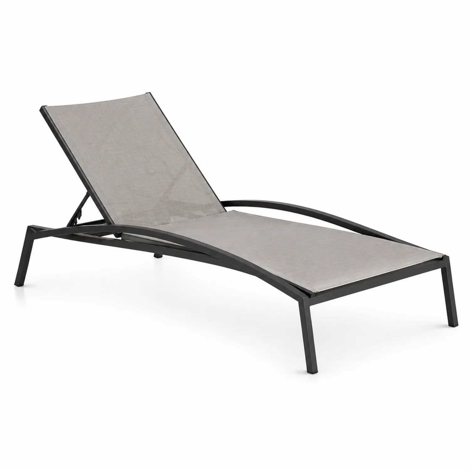 Chaise Longue Extérieure Aluminium Textilène Réglable Gris