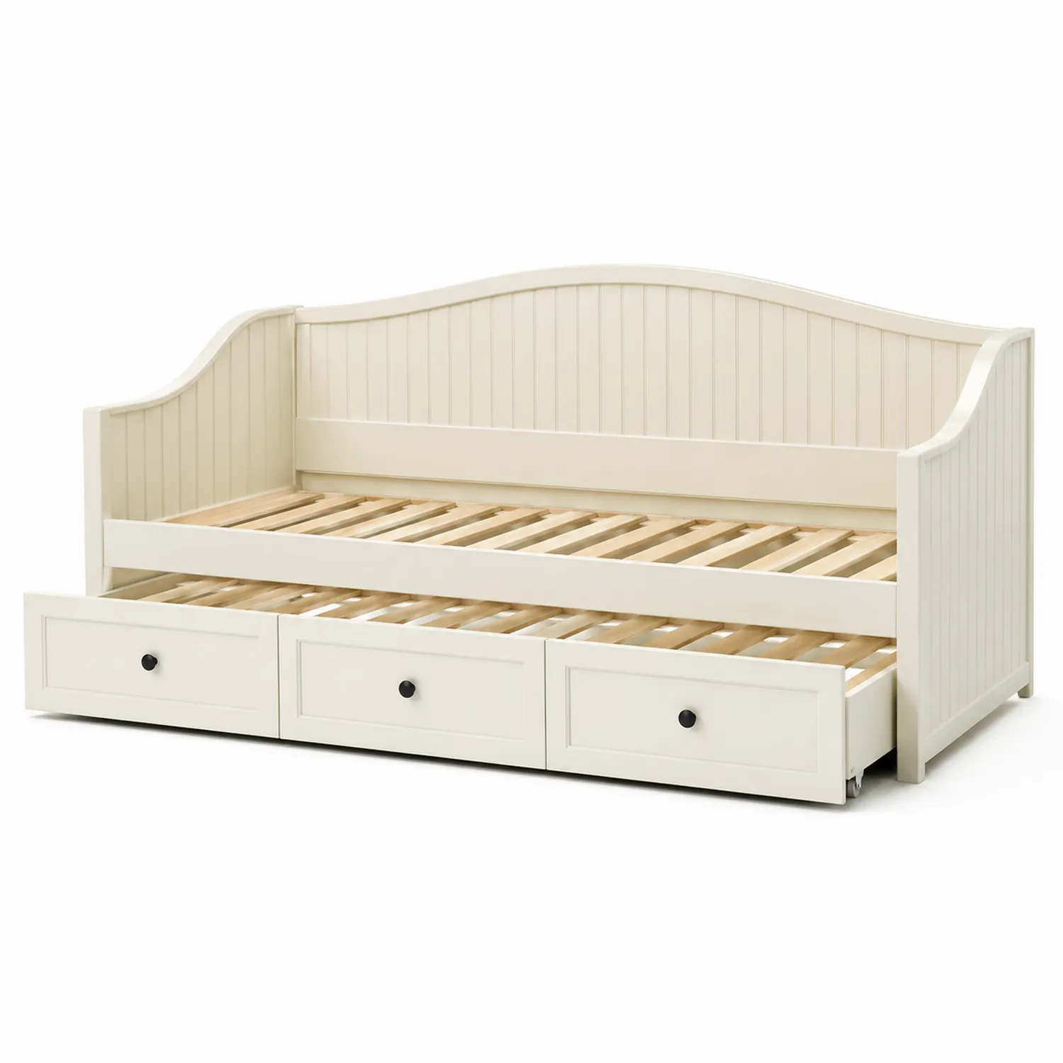 Lit en Bois Blanc avec Tiroirs et Lattes Massives