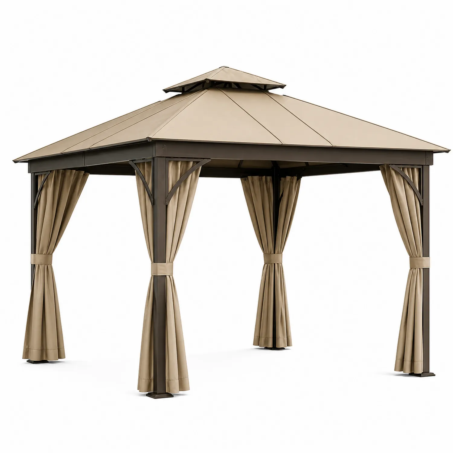 Pavillon de jardin en aluminium avec toit en polyester et rideaux