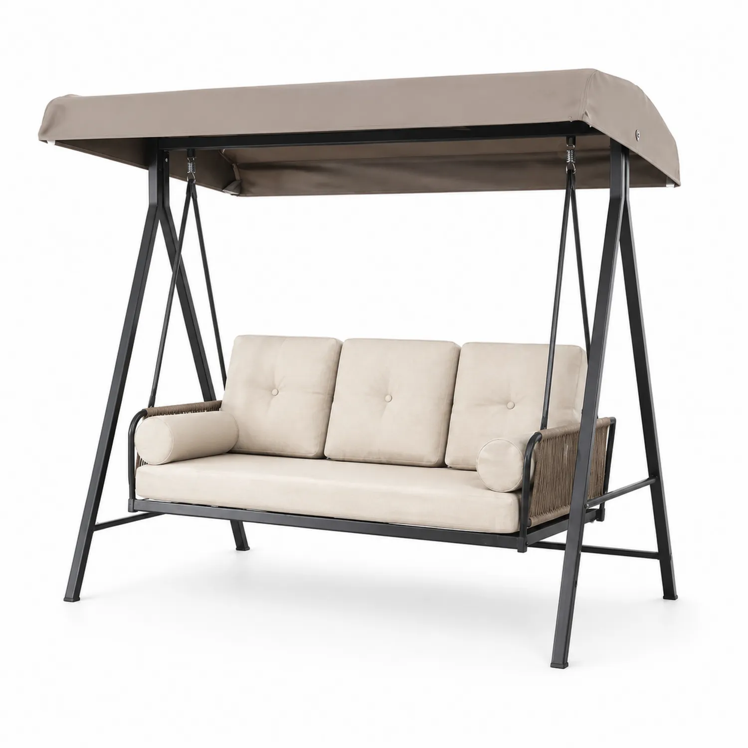 Balancelle de jardin 3 places en métal et polyester Beige