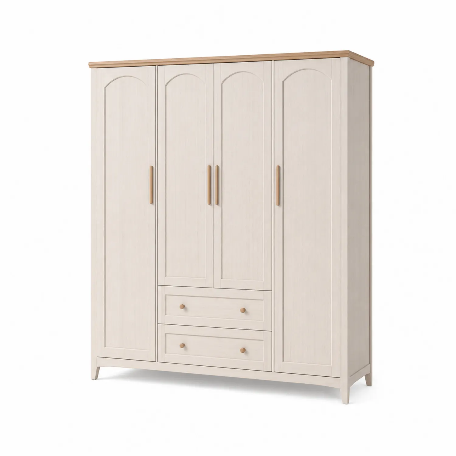 Armoire en Bois avec 4 Portes et 2 Tiroirs en Blanc et Chêne