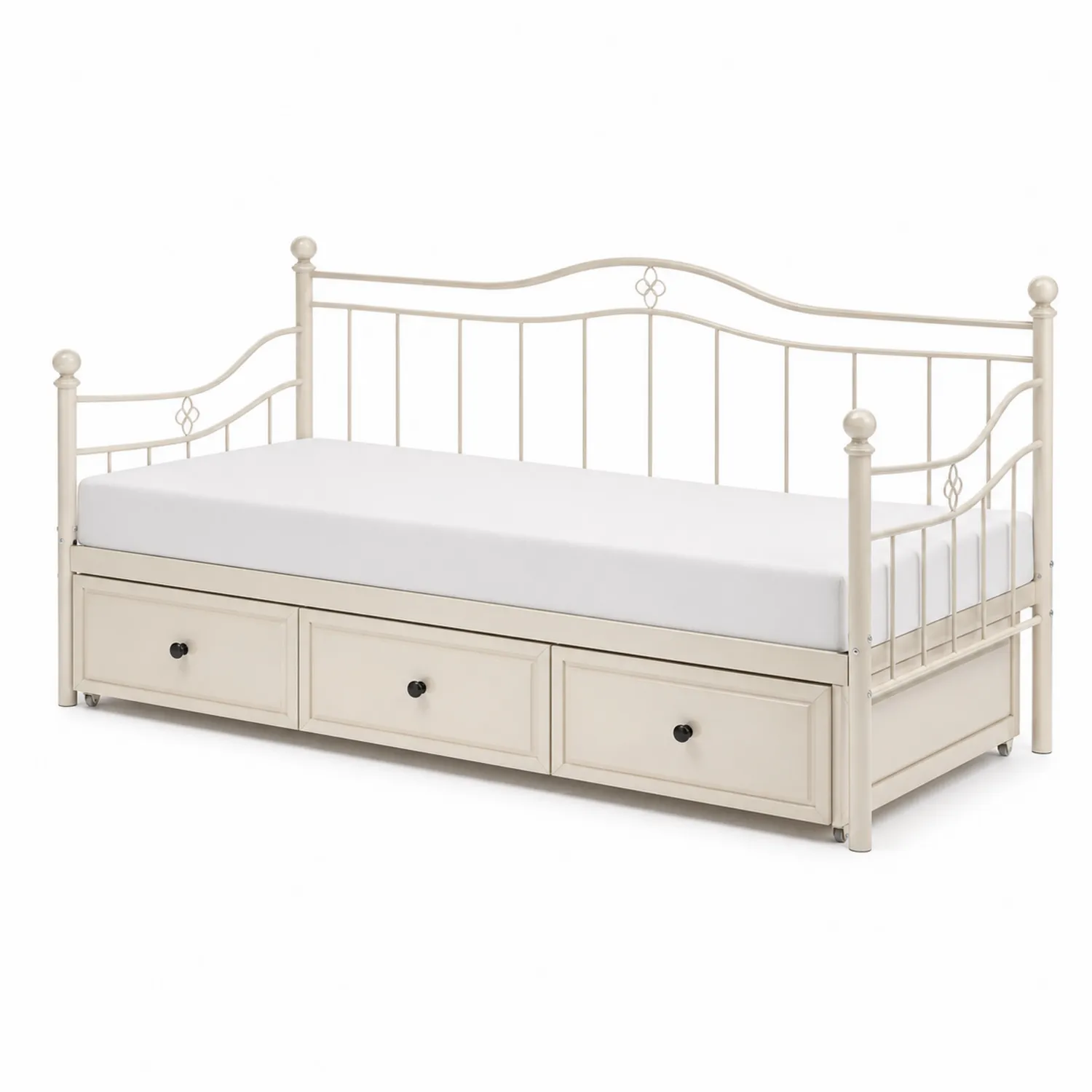 Lit de jour en métal avec tiroirs 200x90 cm Beige