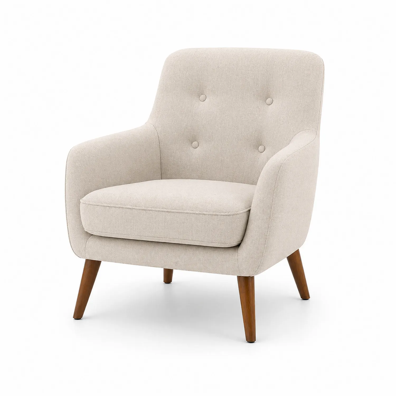 Fauteuil en tissu beige avec pieds en bois