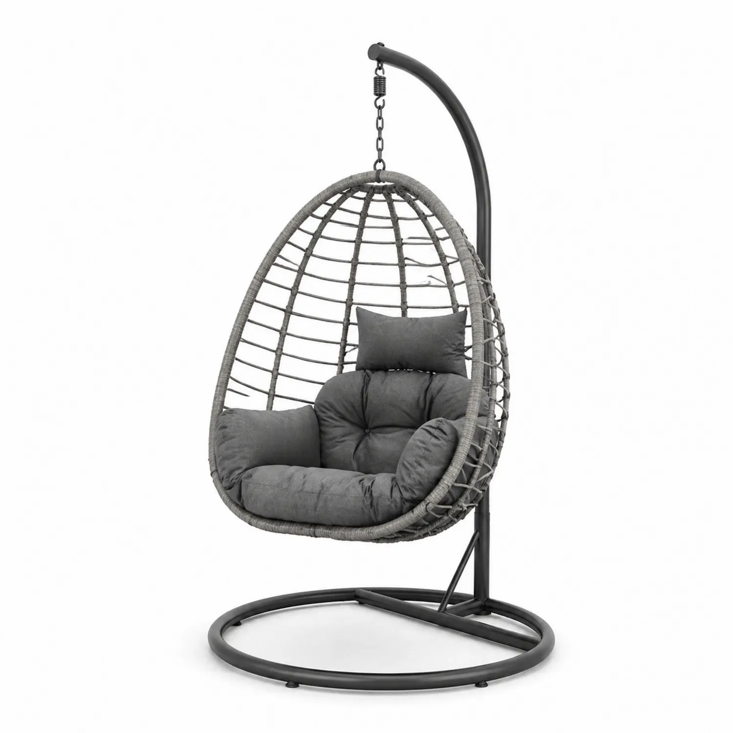 Chaise suspendue en osier avec coussin Gris