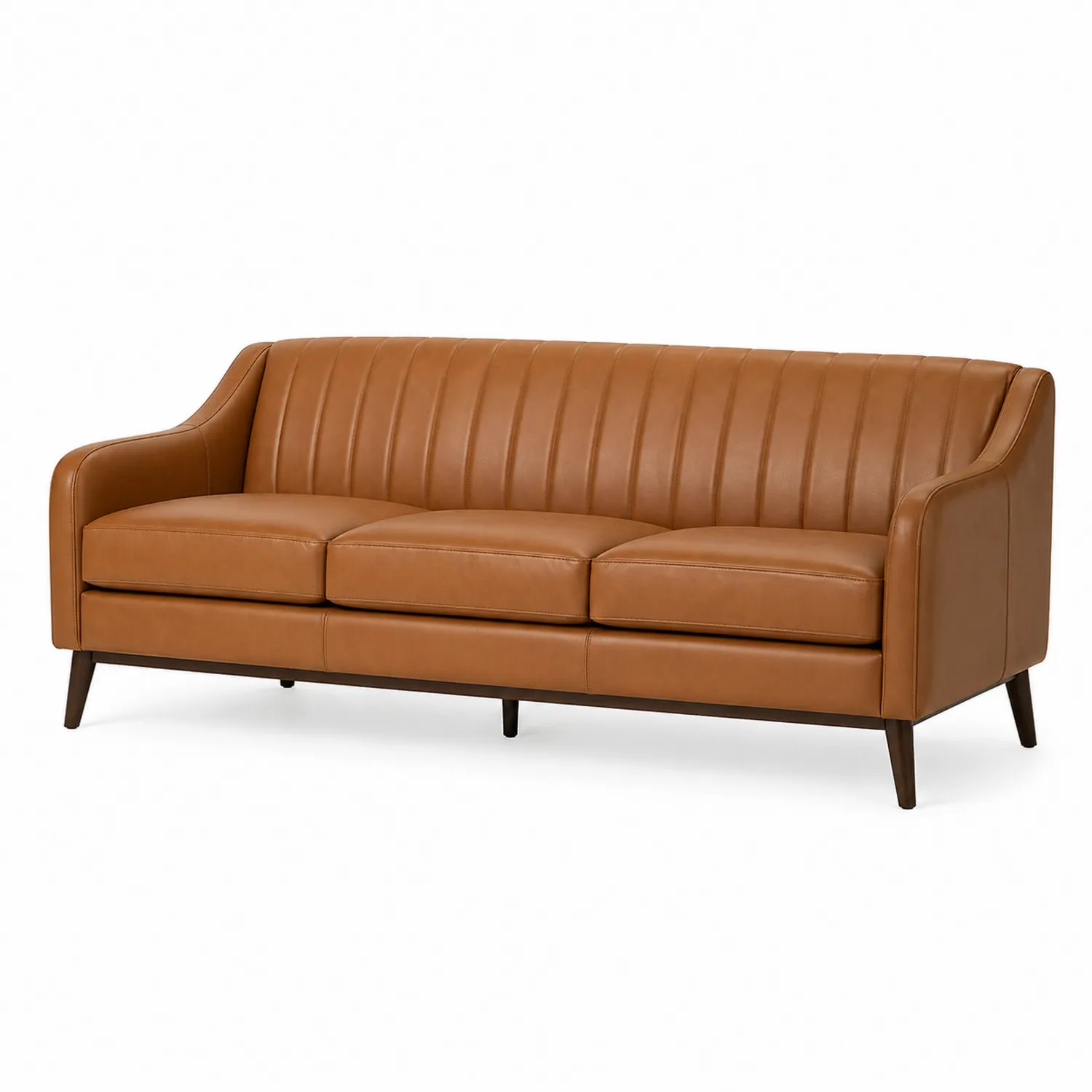 Canapé en cuir synthétique marron avec pieds en bois
