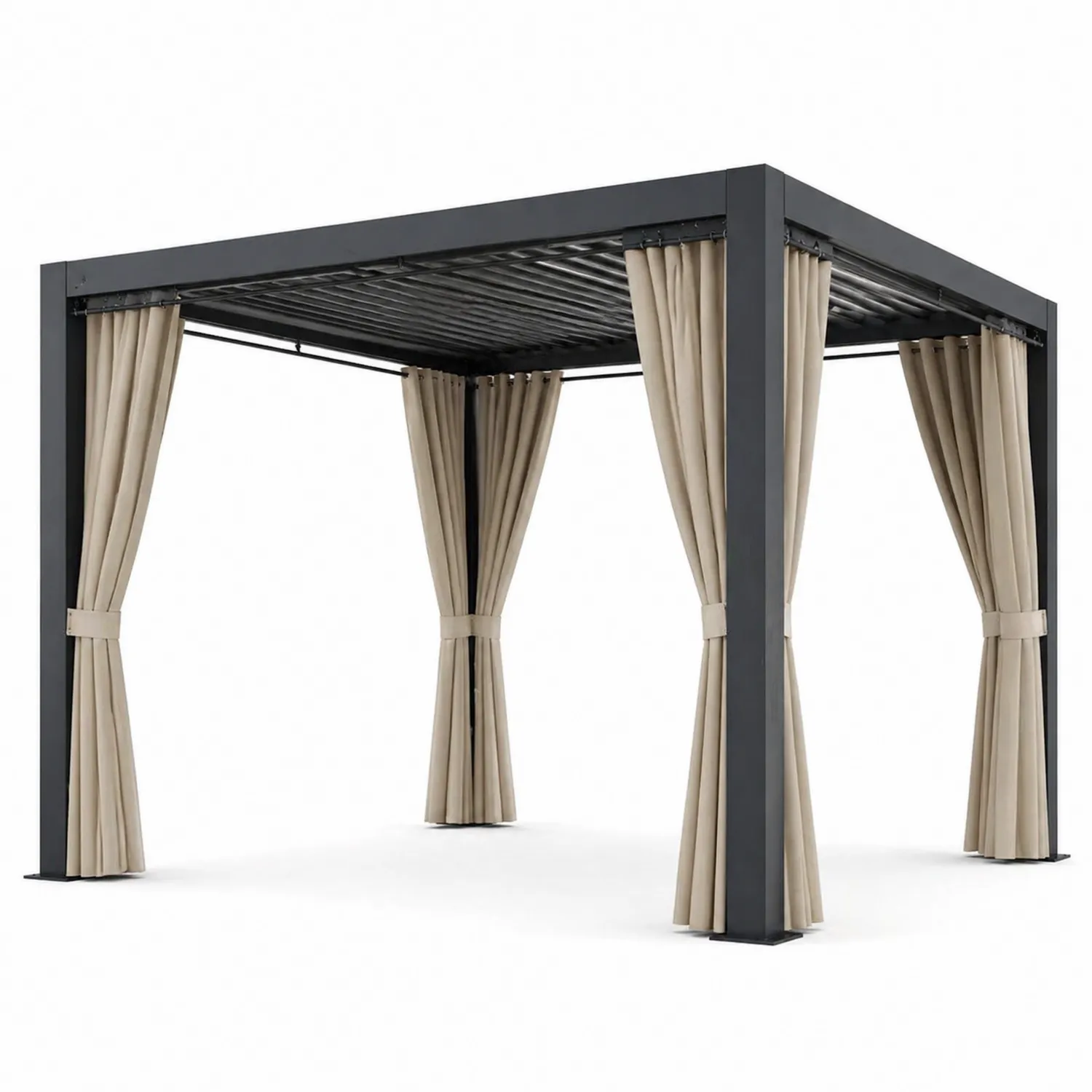 Pergola en aluminium avec rideaux polyester 300x300x230 cm Beige/Noir