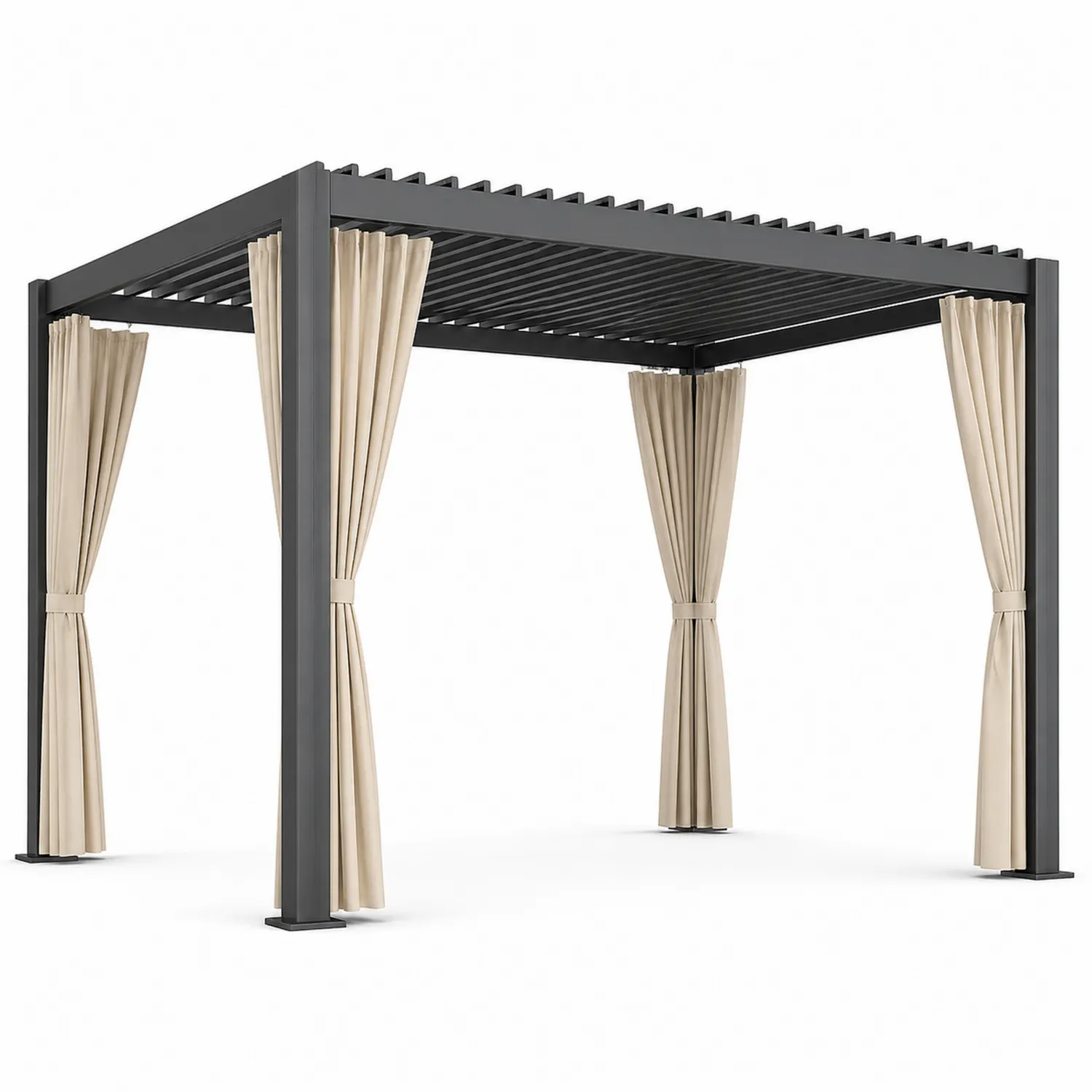 Pavillon de jardin en aluminium avec rideaux en polyester