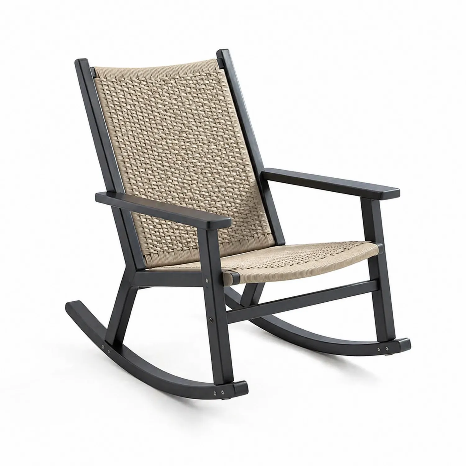 Chaise à bascule en métal et rotin synthétique Beige et Noir