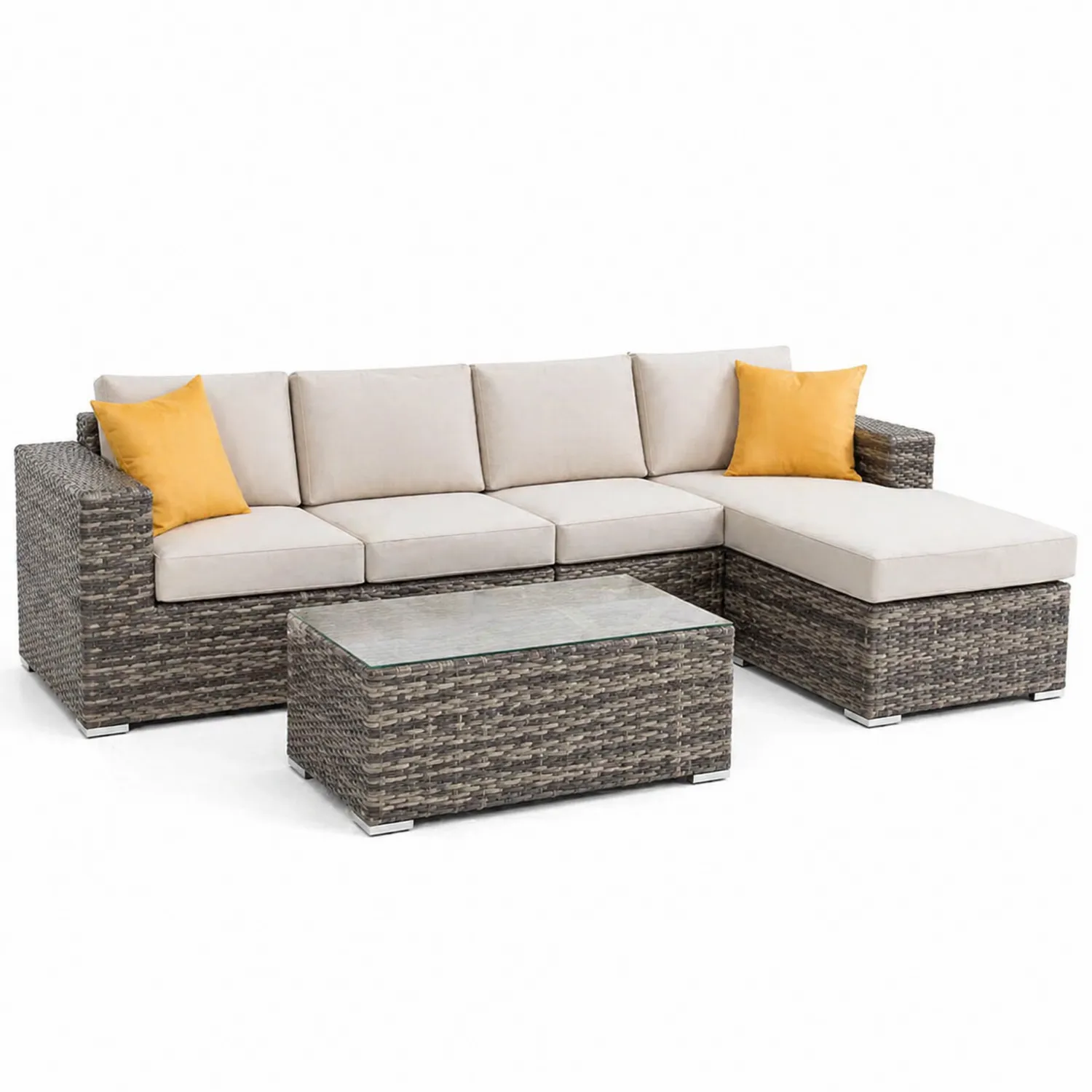 Salon de jardin en rotin avec coussins Beige et Jaune