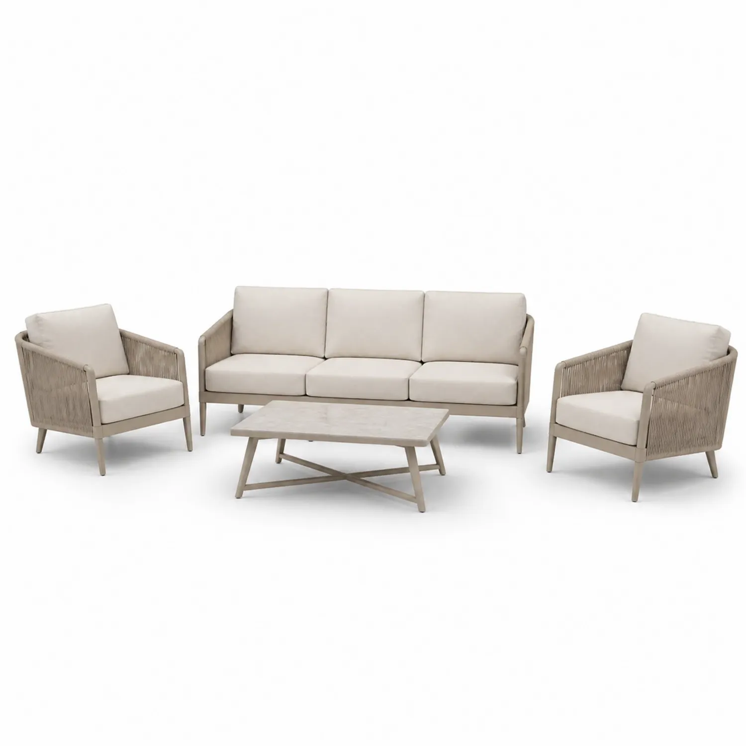 Ensemble de canapés de jardin en aluminium avec coussins Beige
