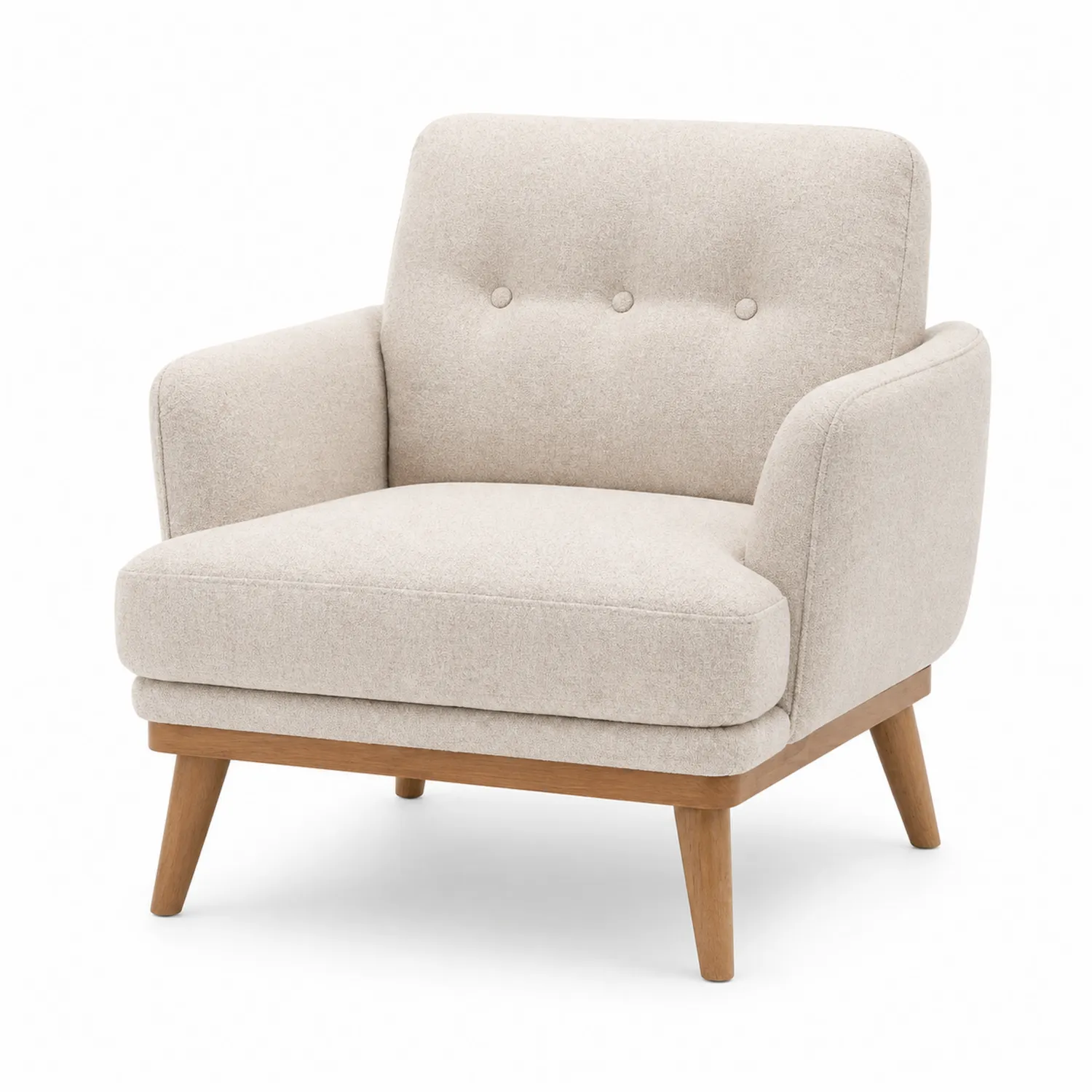 Fauteuil en tissu beige avec pieds en bois