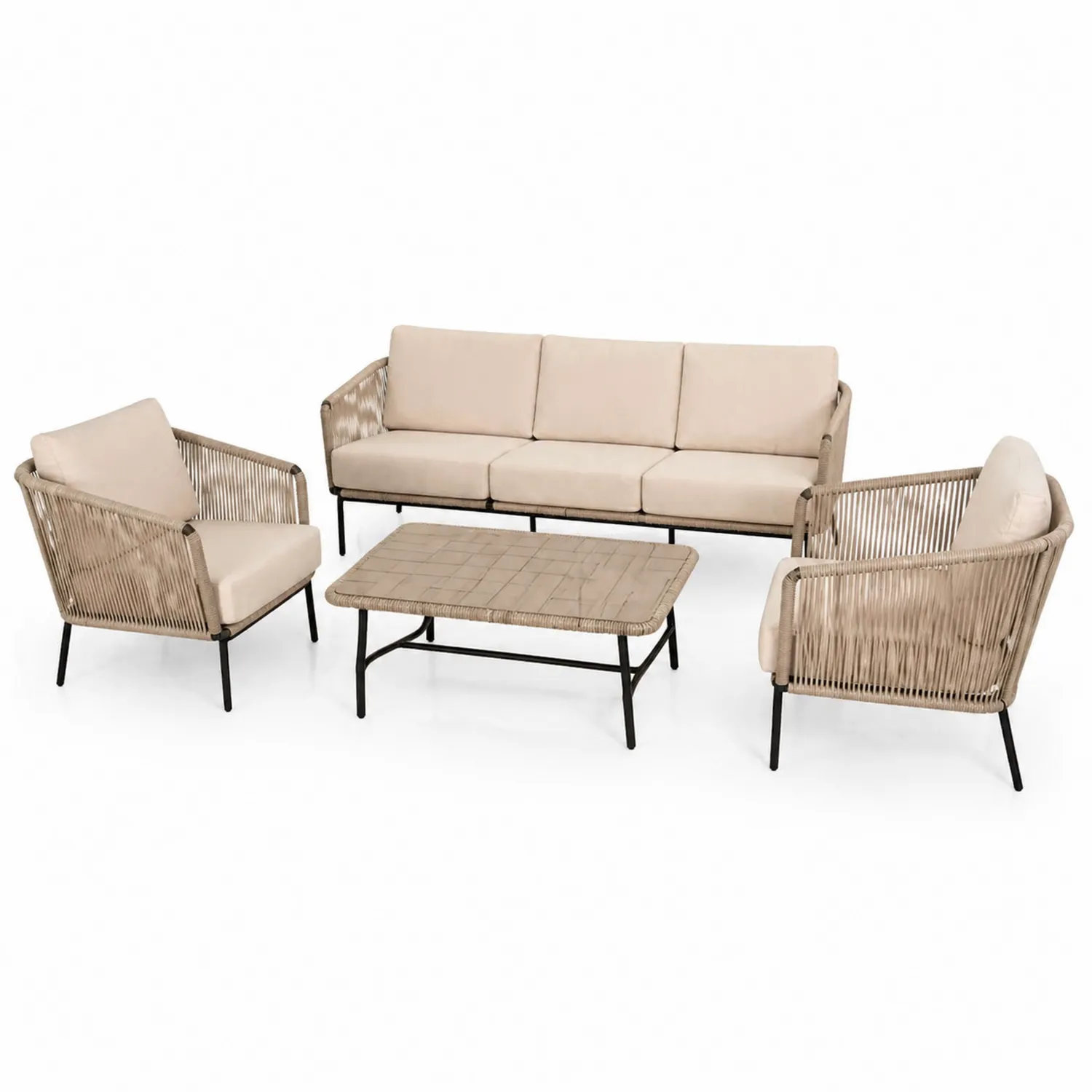 Ensemble de canapés de jardin en aluminium et corde, Beige