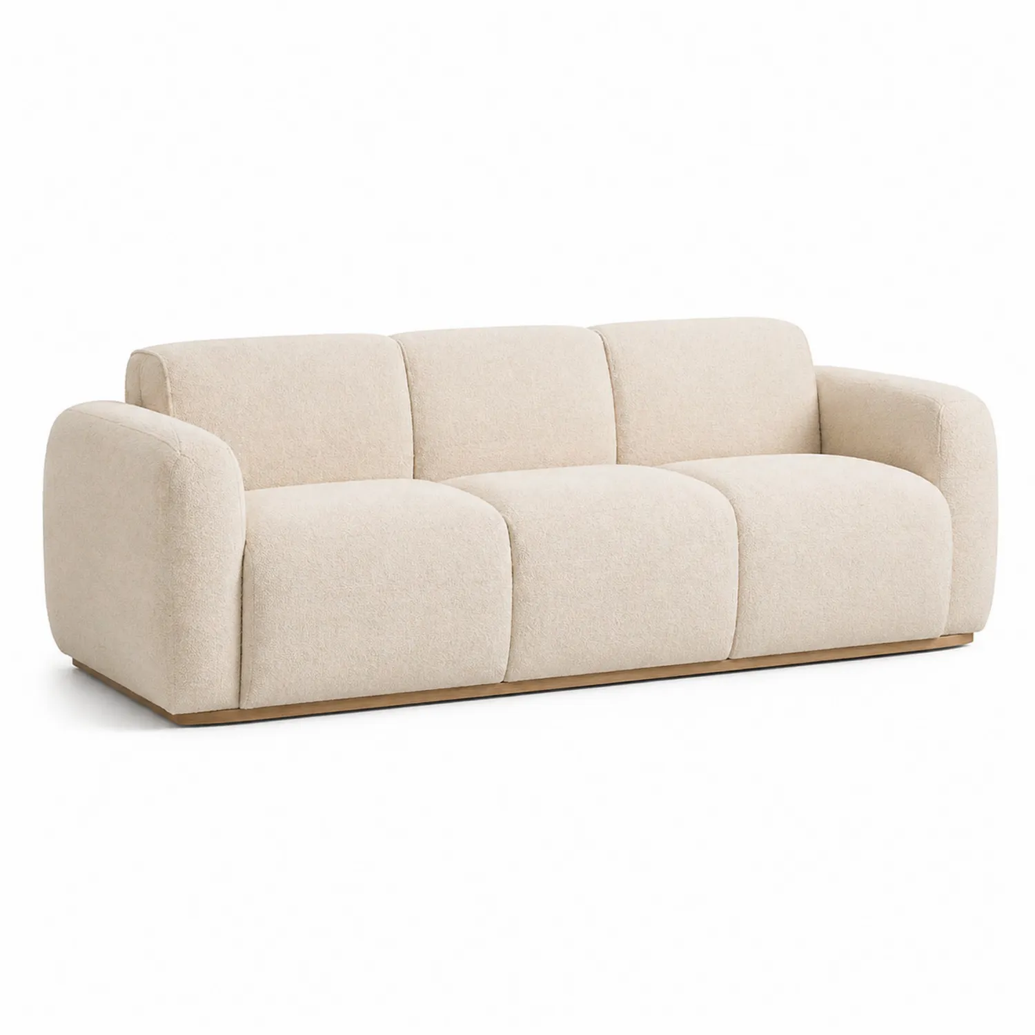 Canapé trois places en bois et tissu polyester Beige