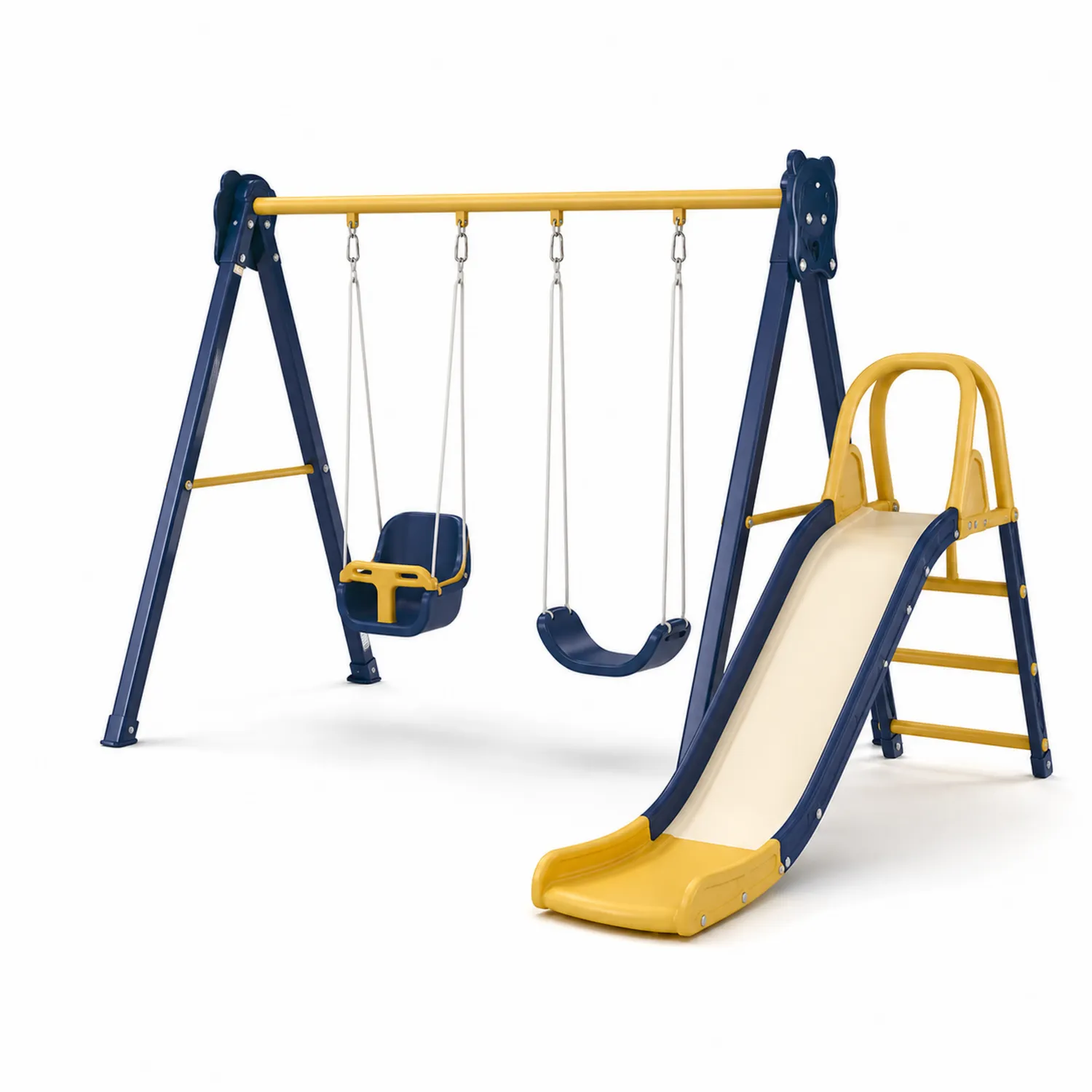 Structure de jeu extérieure en métal avec balançoire et toboggan