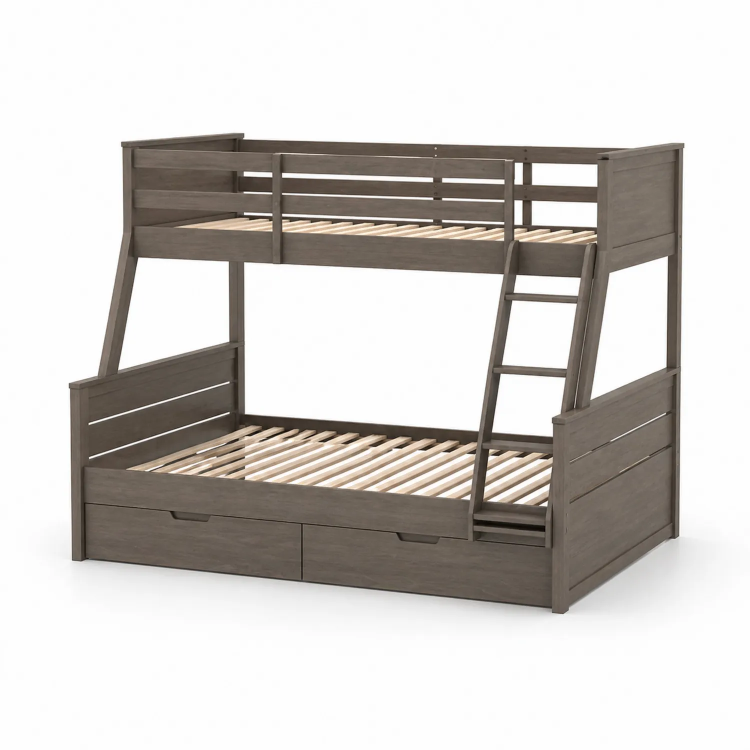 Lit superposé en bois avec tiroirs et échelle inclinée Gris