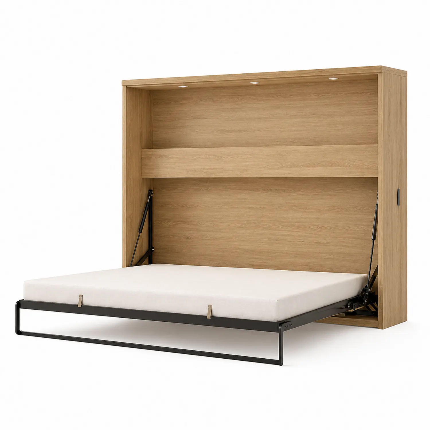 Lit escamotable en bois et métal avec matelas 200x140 cm Chêne clair