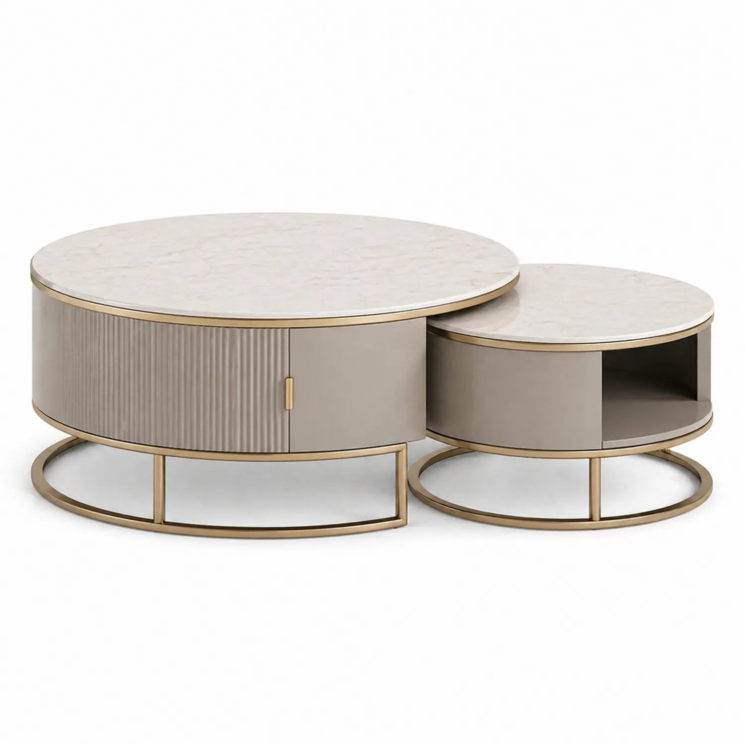 Tables basses en marbre et métal avec rangement