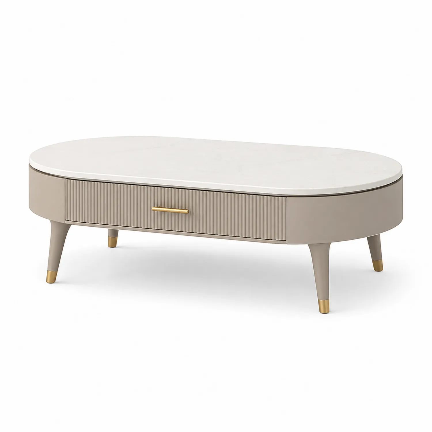Table basse en bois avec plateau en marbre blanc