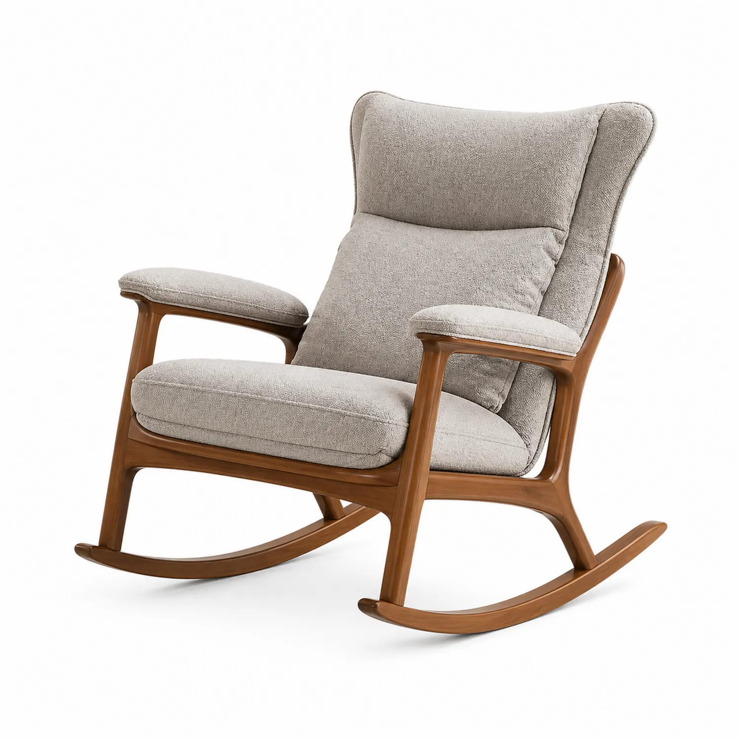 Chaise à bascule en bois et tissu polyester gris