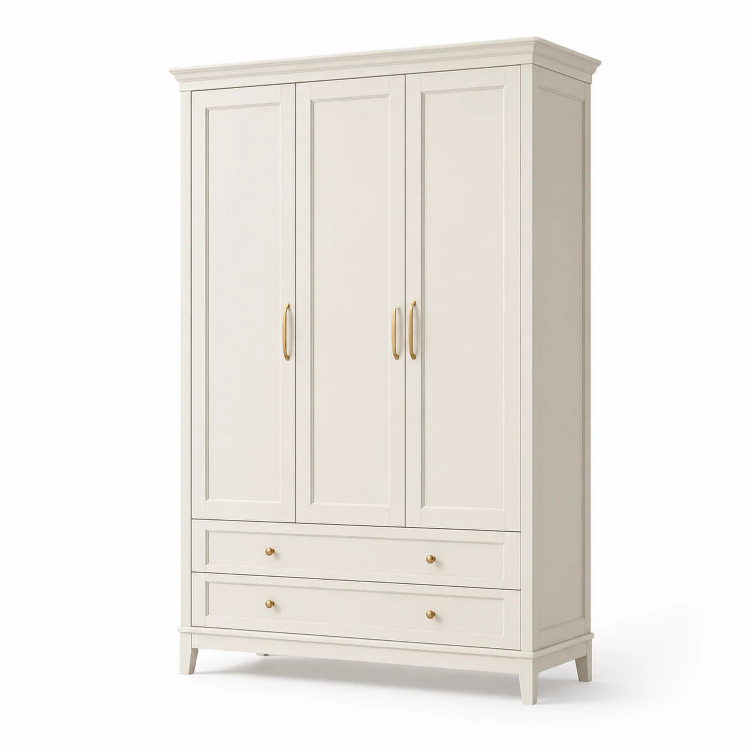 Armoire en bois avec 3 portes et 2 tiroirs Crème