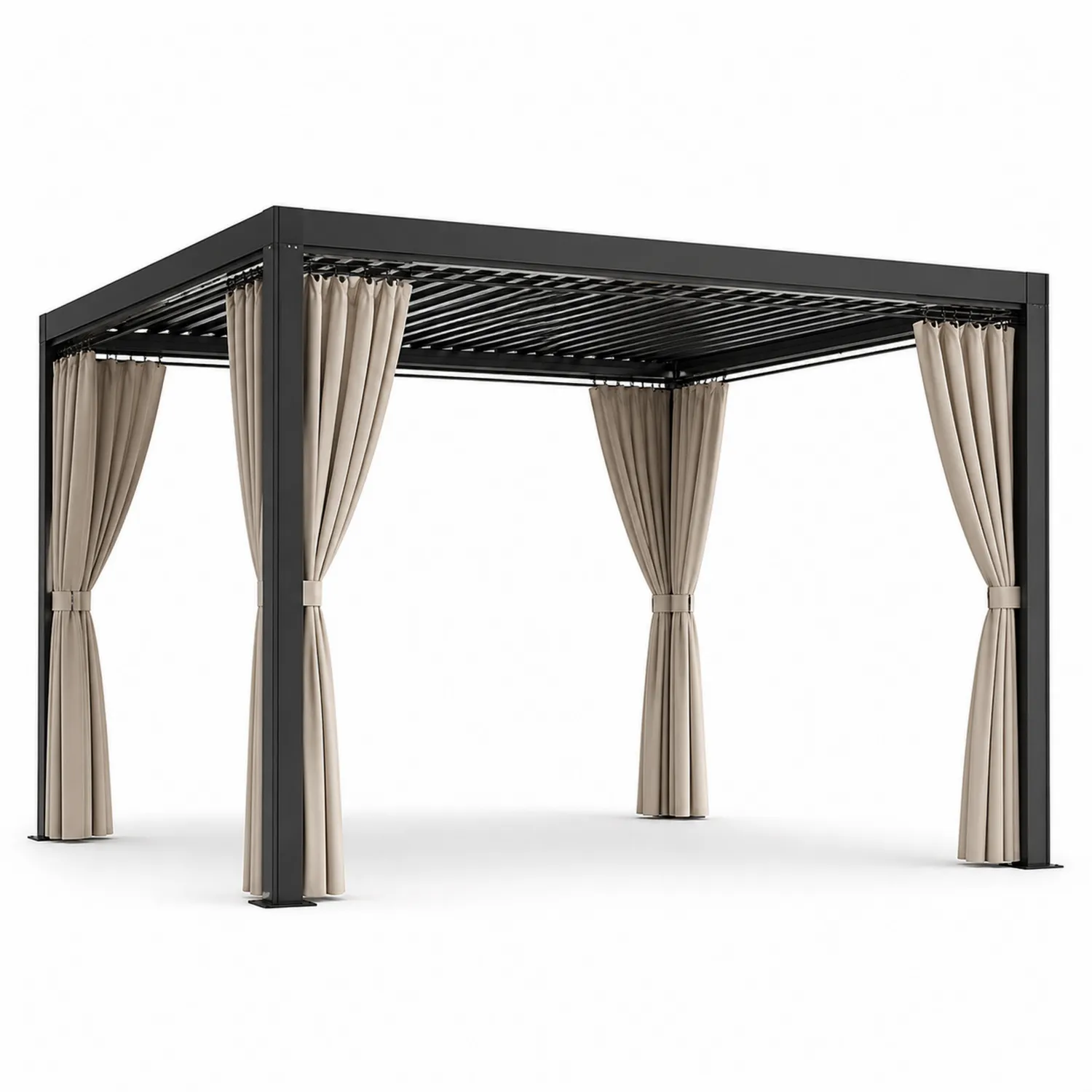 Pavillon de jardin en aluminium avec rideaux en polyester 3x3x2.5m