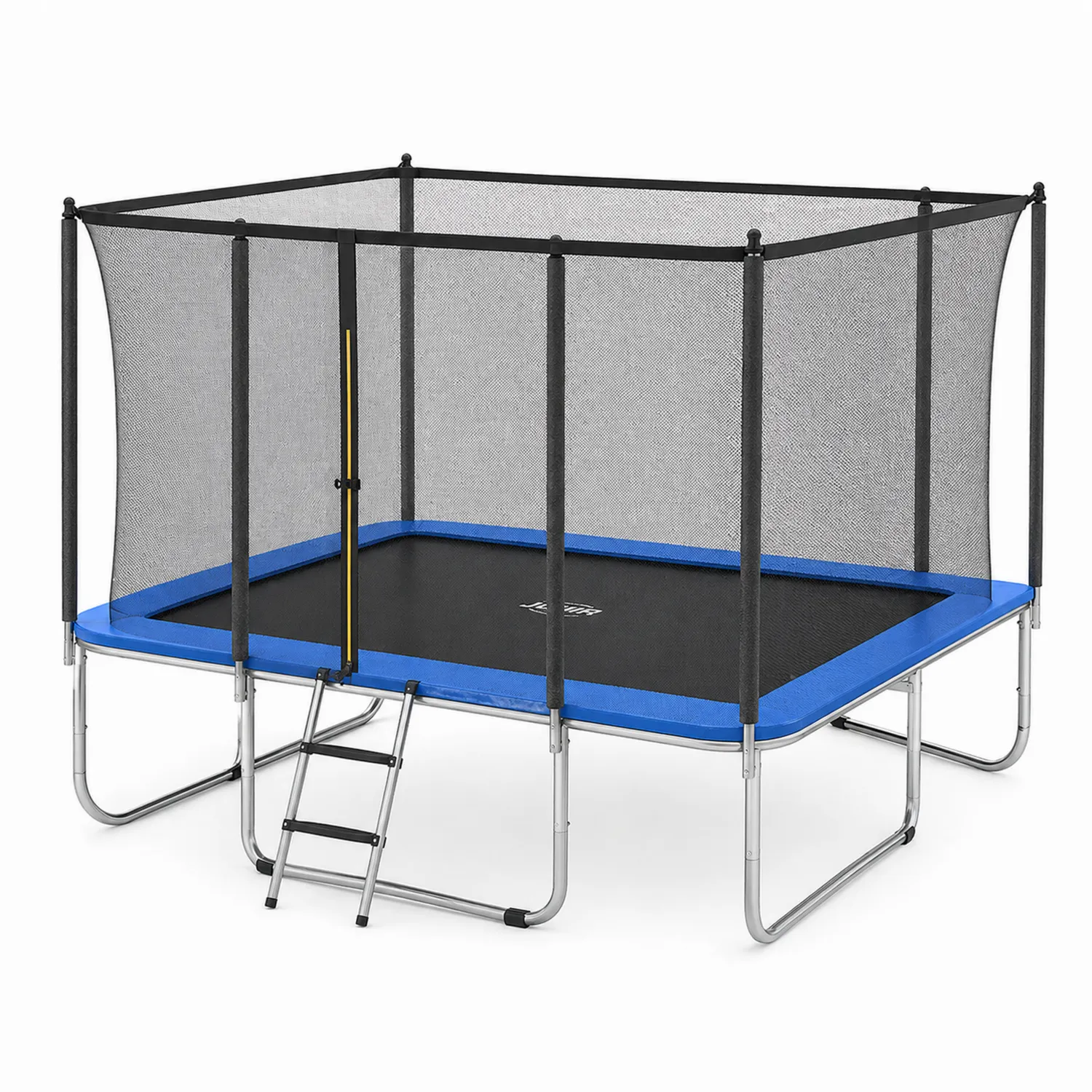 Trampoline rectangulaire en acier avec filet de sécurité 366x183x210 cm Bleu