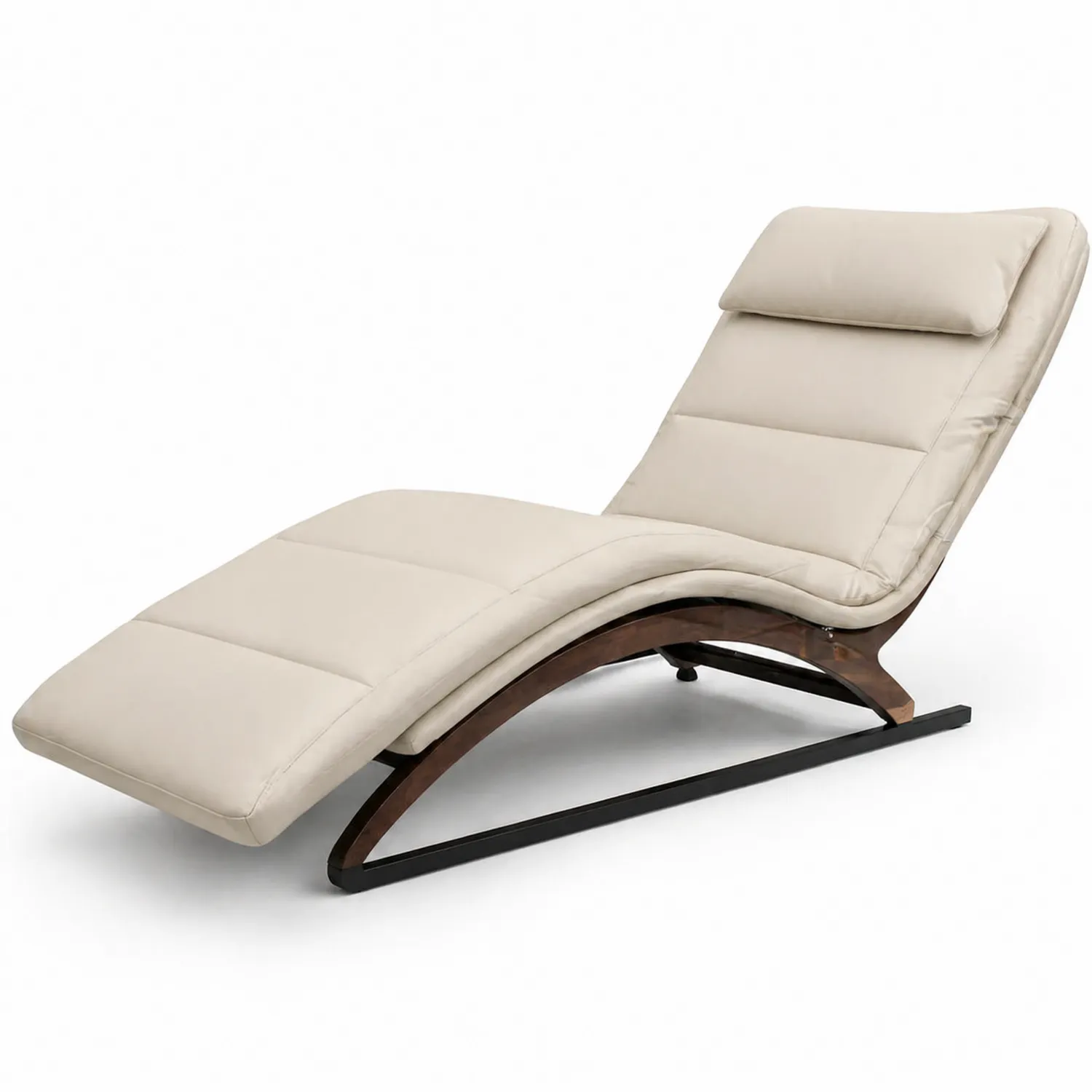 Chaise longue en cuir synthétique Beige avec structure en bois et métal