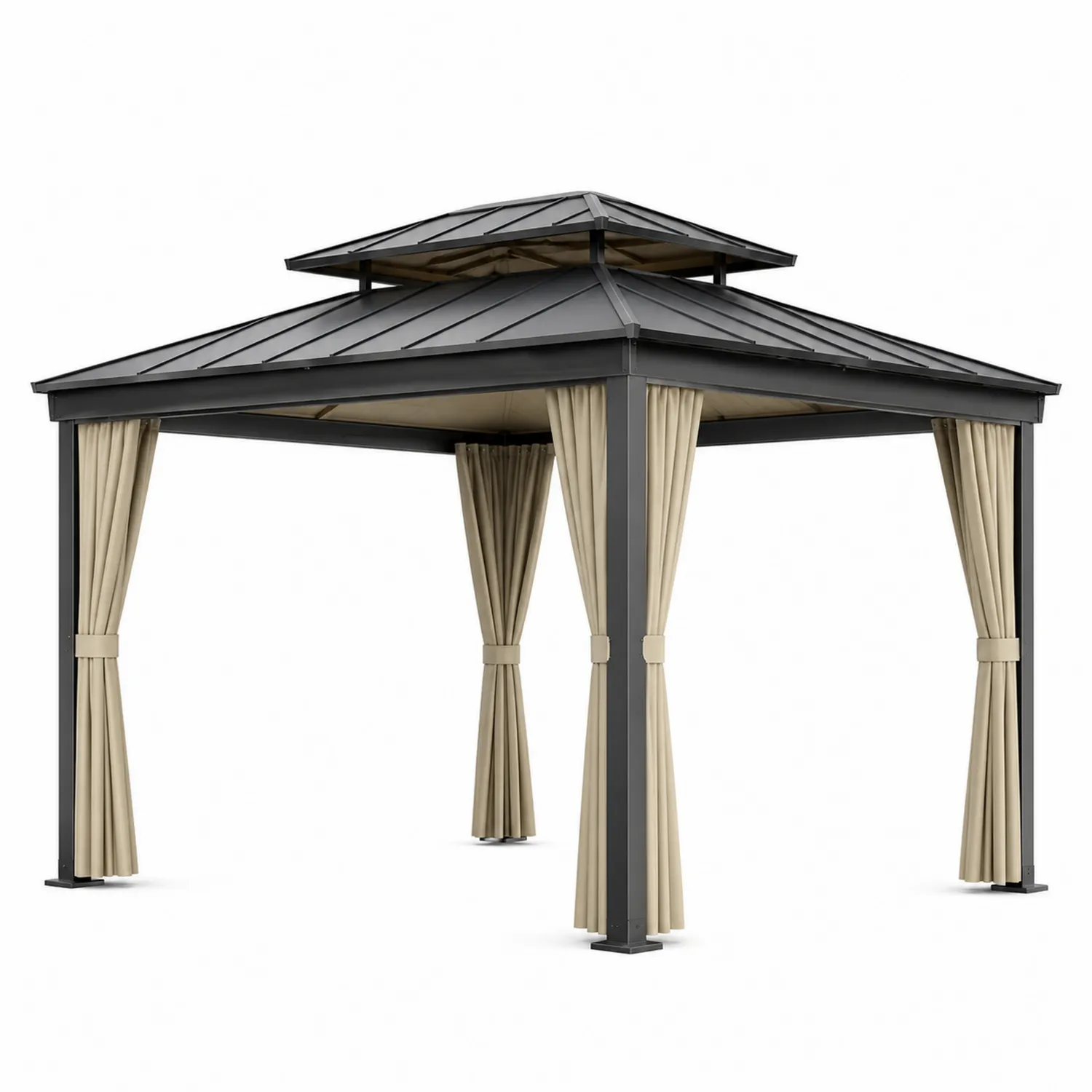 Pavillon de Jardin en Aluminium avec Rideaux 300x300 cm Beige