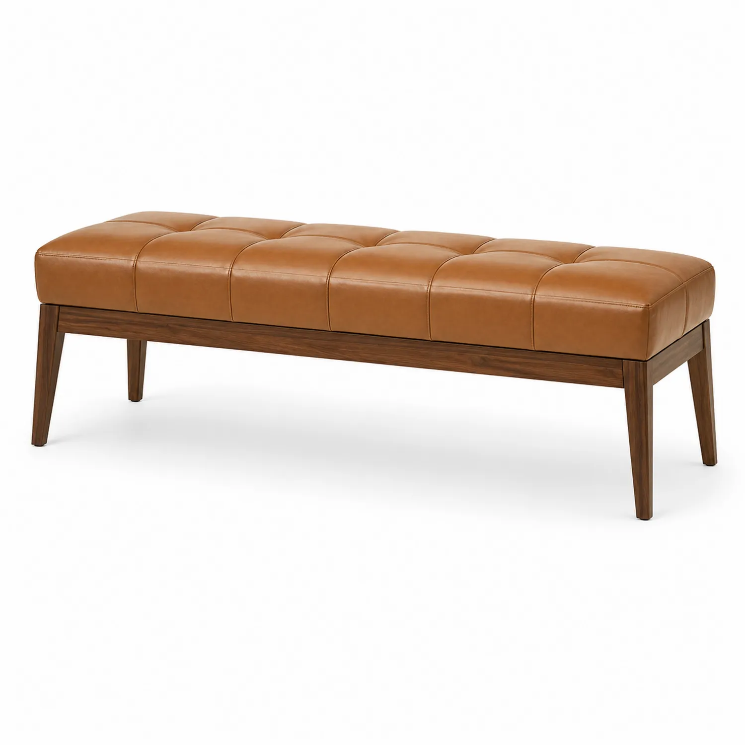 Banc en cuir synthétique marron et bois