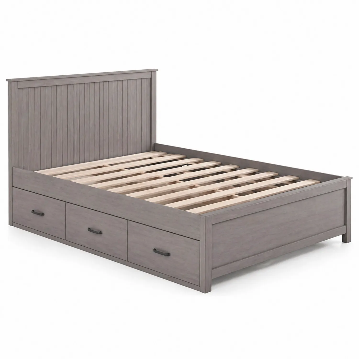 Lit en Bois avec Rangement 3 Tiroirs Gris