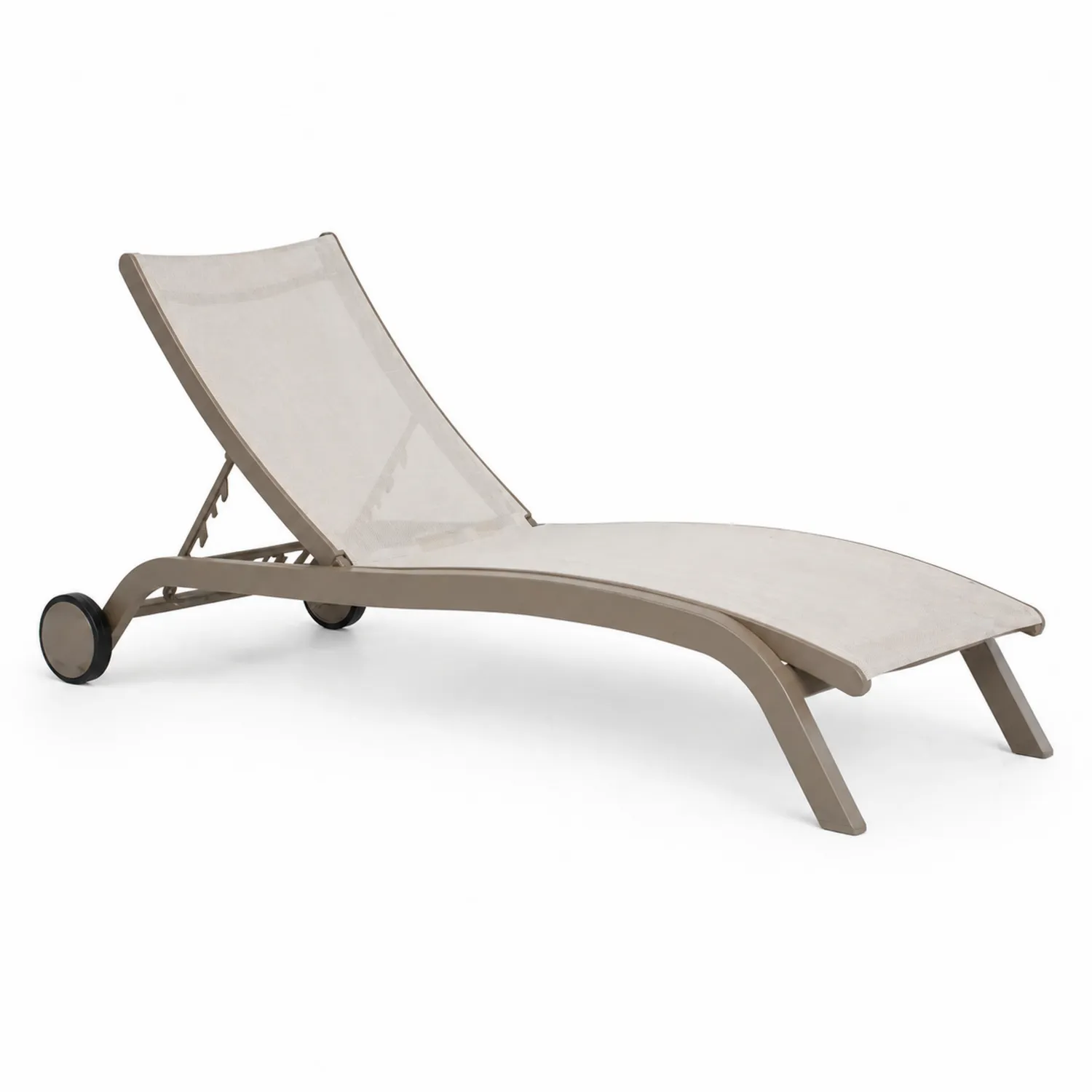 Chaise longue en aluminium et textilène avec roulettes Beige