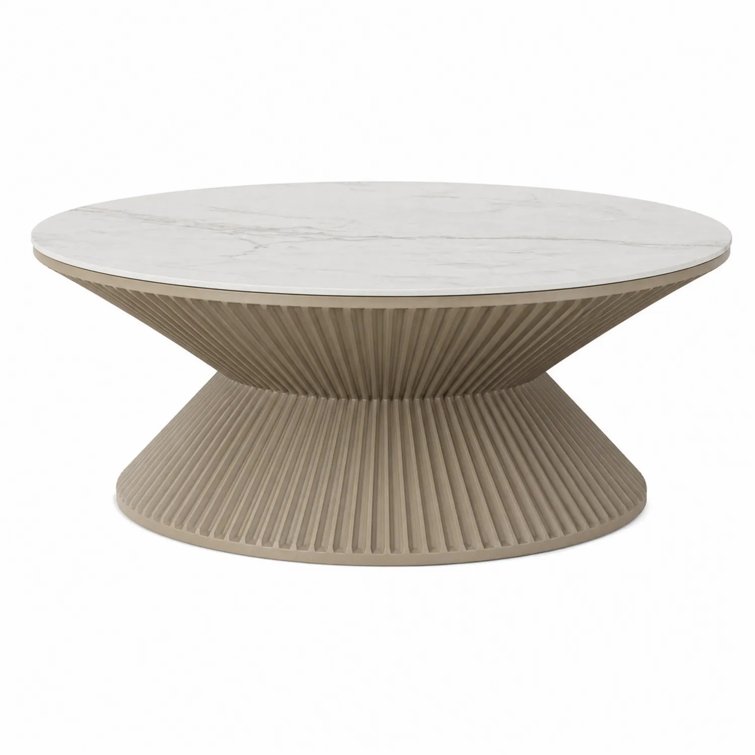 Table basse ronde en marbre et métal nervuré 100 cm